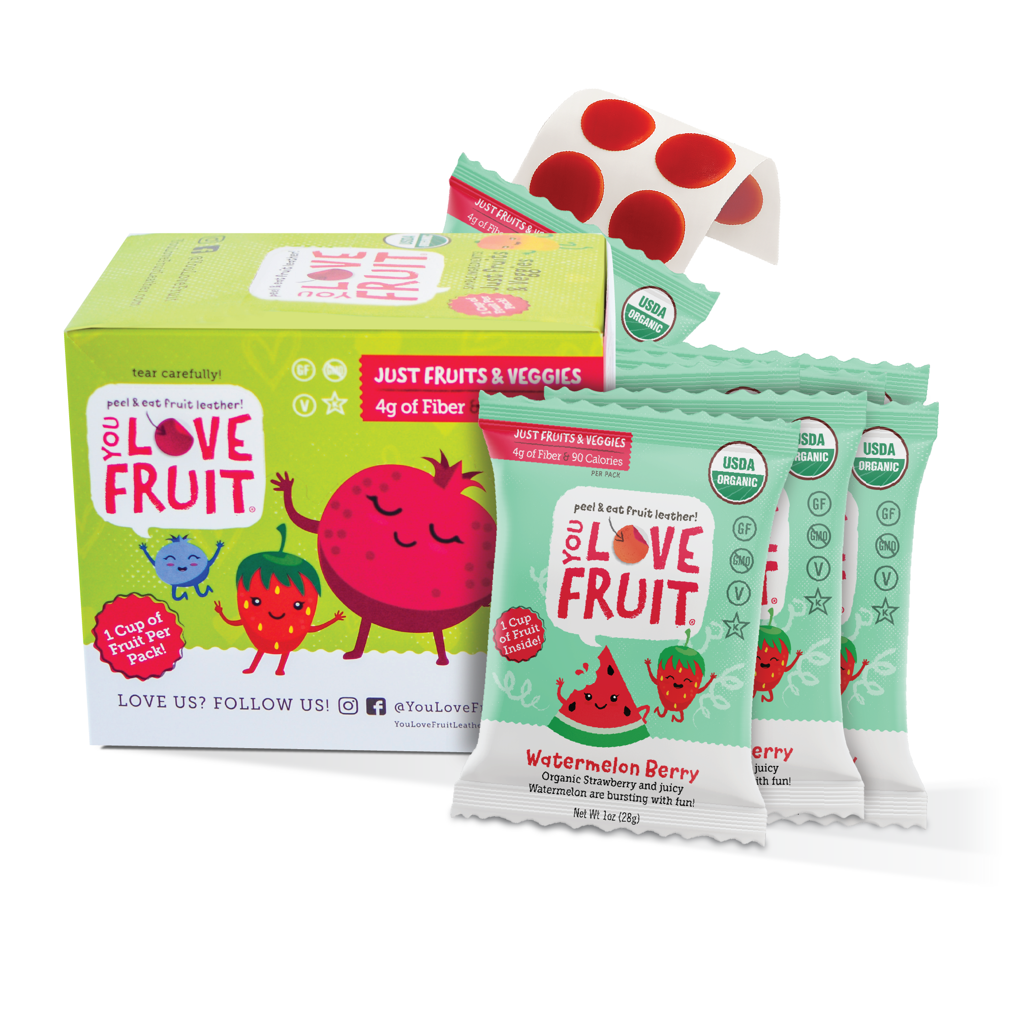 YOU LOVE FRUIT Organic Fruit Snacks — 1 oz Pouches, Pack of 12