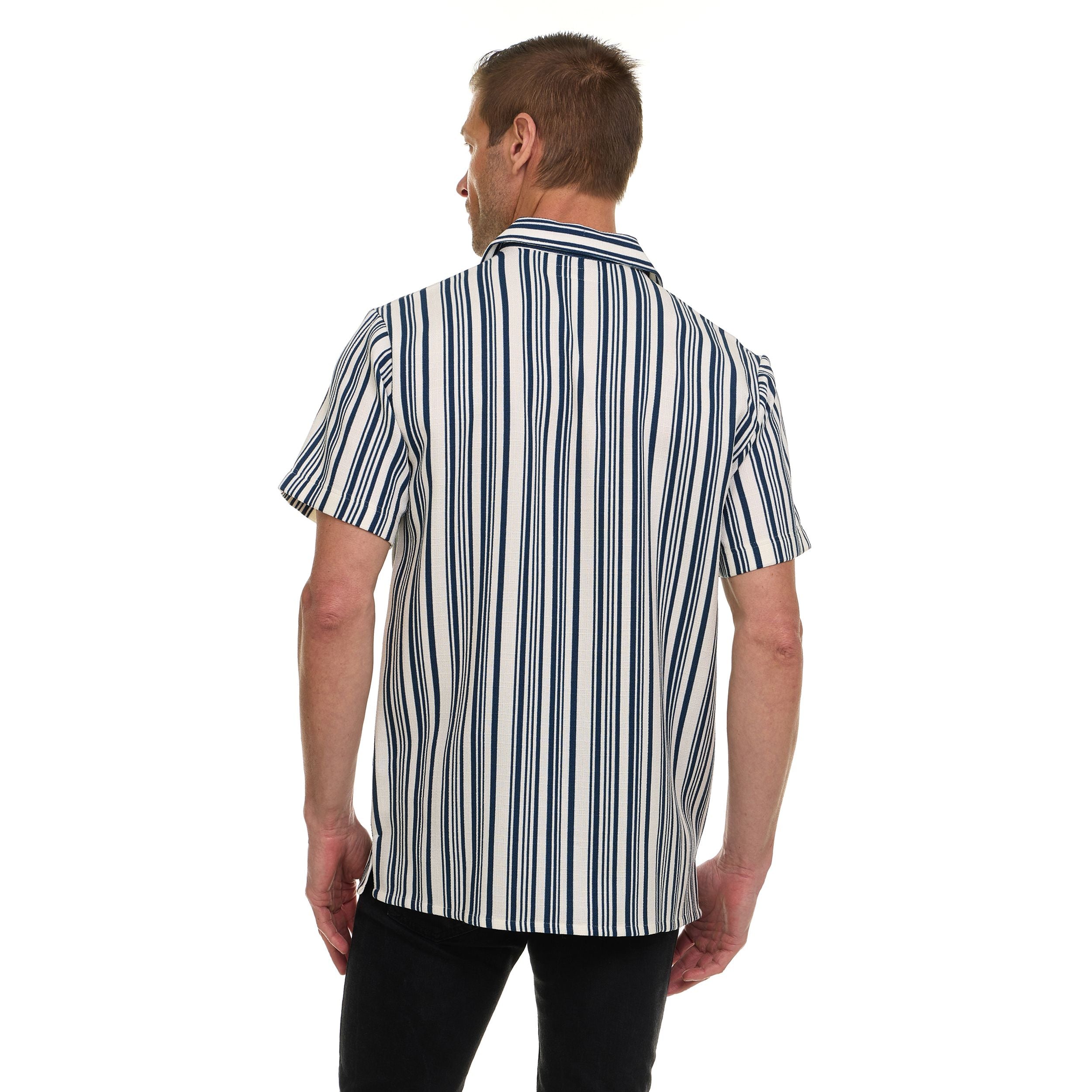 Super Triple Goose Men’s Short Sleeve Button-Up Shirt – Lightweight Striped Casual Shirt with Chest Pocket