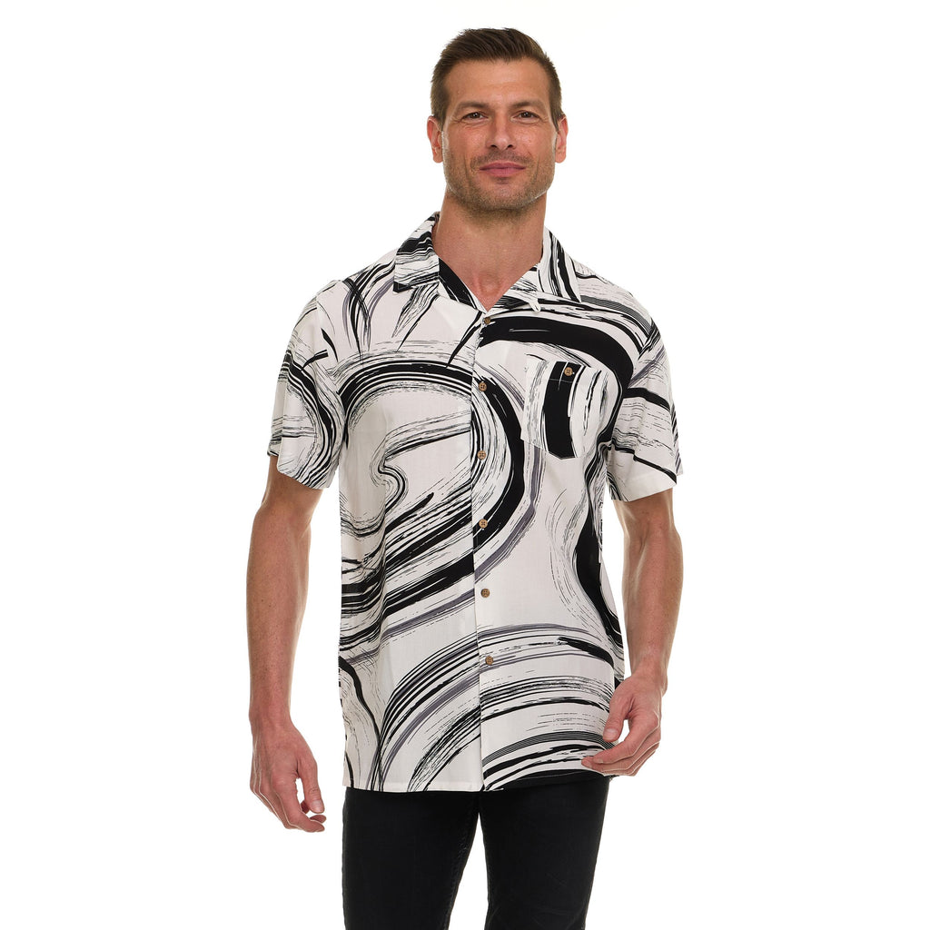 Super Triple Goose Men’s Printed Rayon Camp Collar Shirt - Soft Feel, Moisture-Wicking, Easy Care