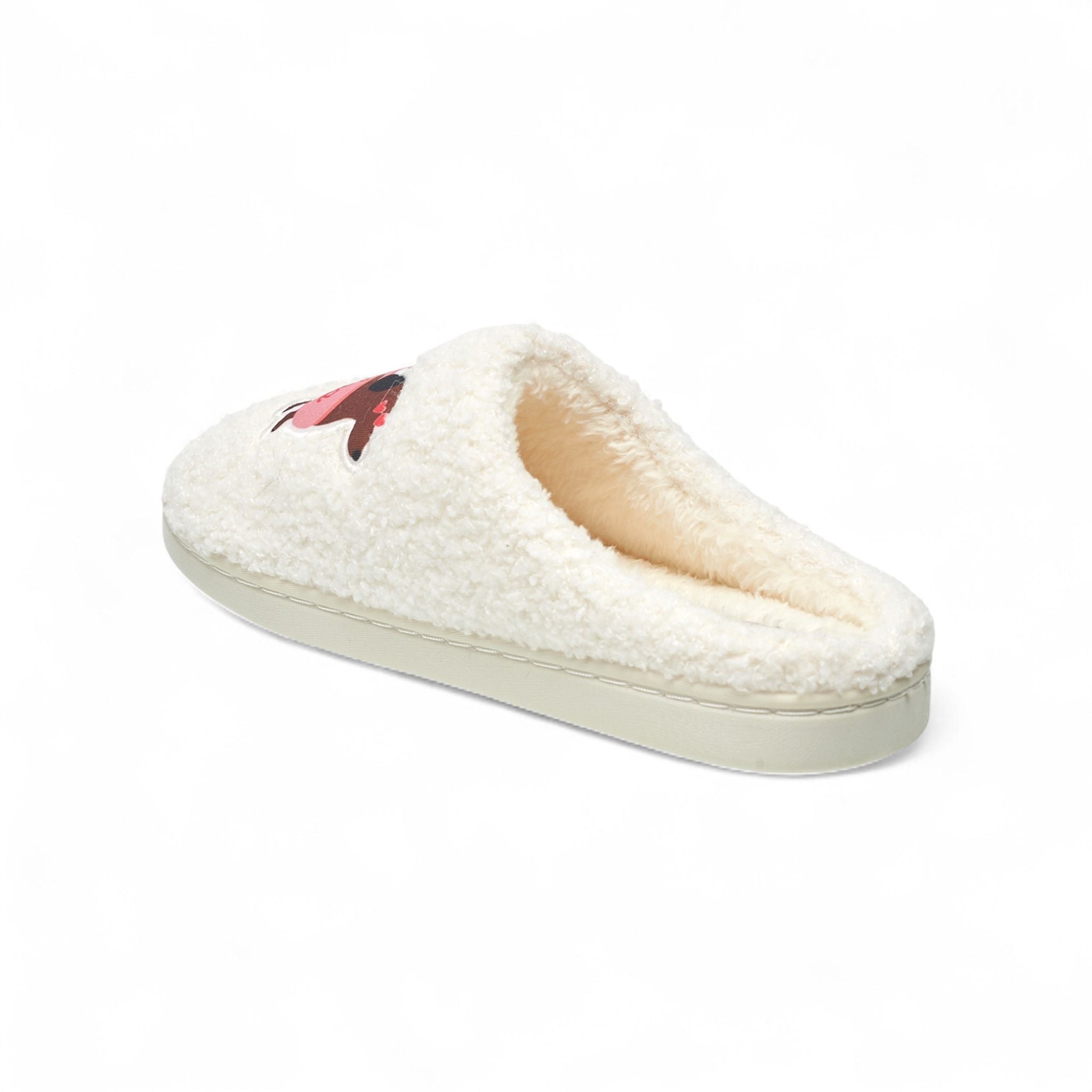 Aéropostale Women’s Fuzzy “Hot Dog Dachshund” Mule Slippers – Ivory Slip-On House Shoes with Playful Sausage-Dog & Pun Embroidery