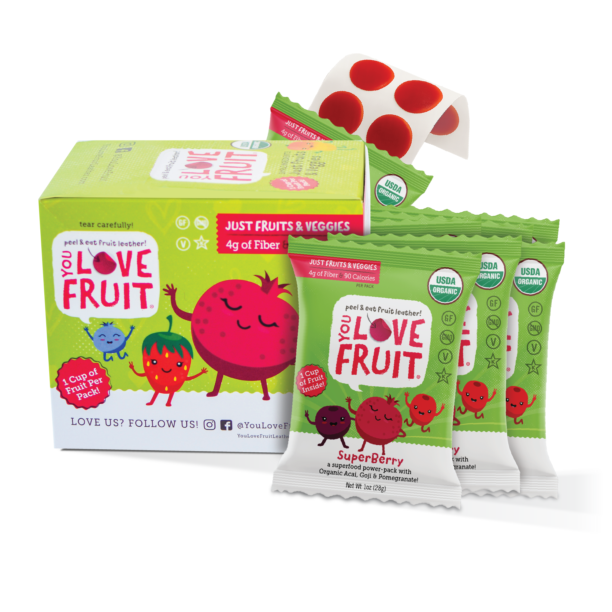 YOU LOVE FRUIT Organic Fruit Snacks — 1 oz Pouches, Pack of 12