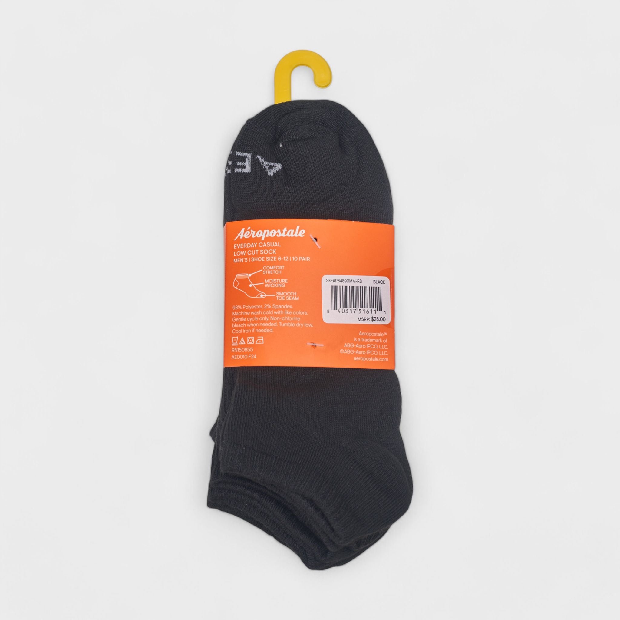 Aeropostale Men's 10-Pack Low Cut Socks - Comfort Stretch, Moisture Wicking, Smooth Toe Seam (Shoe Size 6-12)
