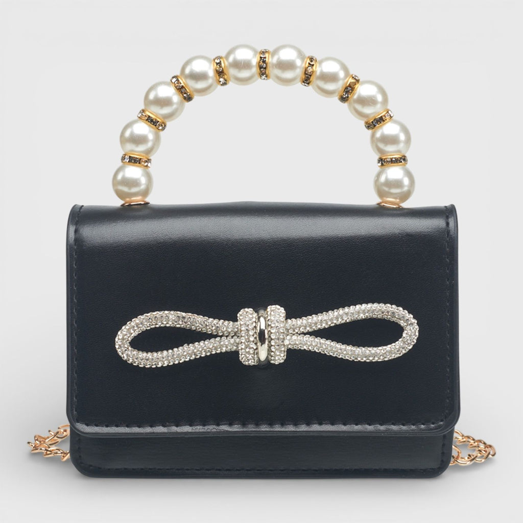 Willow & Ruby Girls' Mini Pearl Handle Crossbody Bag with Rhinestone Bow