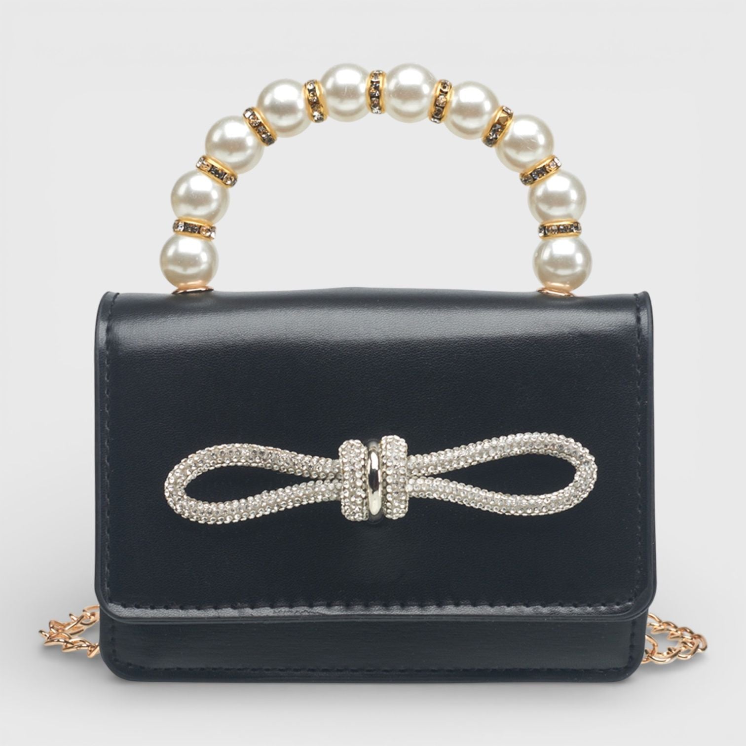 Willow & Ruby Girls' Mini Pearl Handle Crossbody Bag with Rhinestone Bow