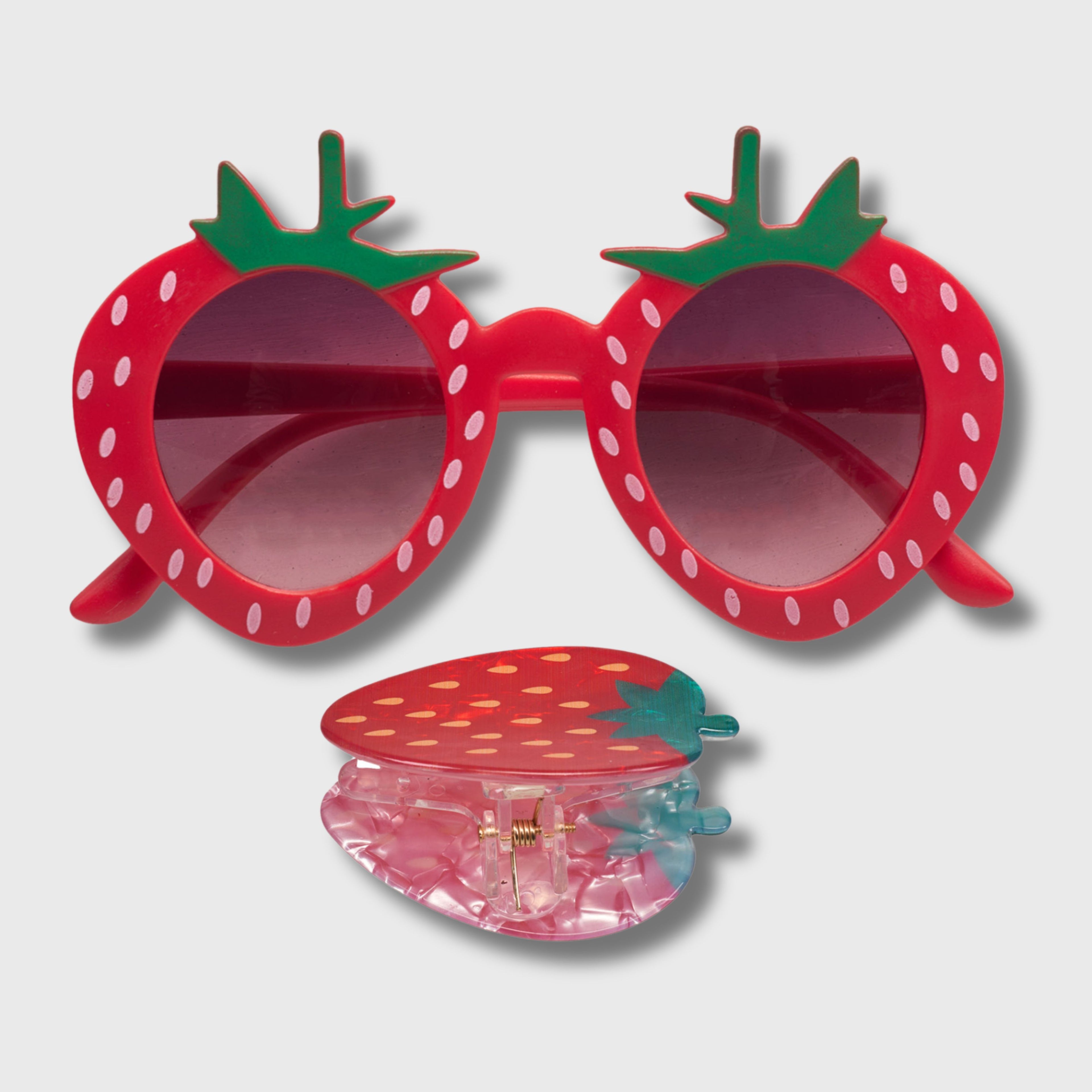 Willow & Ruby Kid's Fun Sunglasses with Hair Clip Set for Girls - Sunnies & Claws in Strawberry