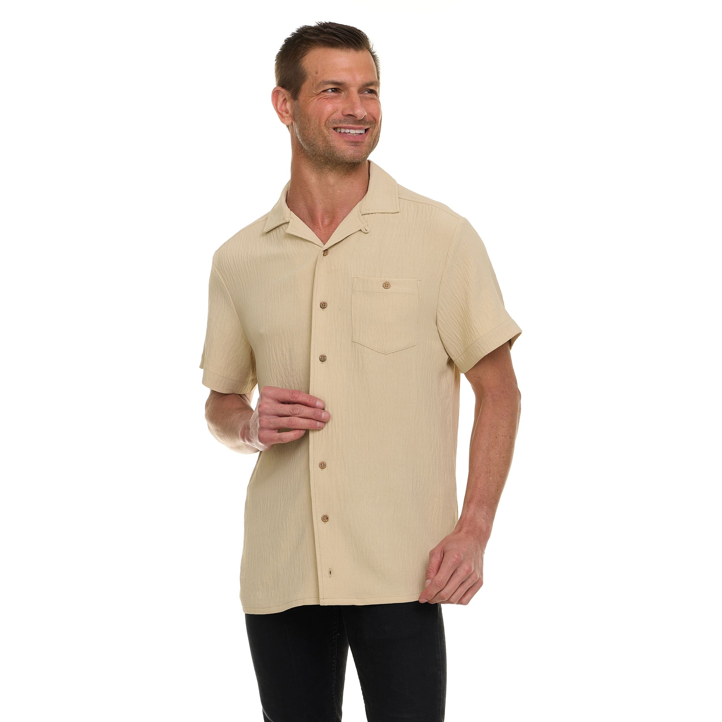 Super Triple Goose Men’s AIRFLOW Active Stretch Camp Collar Shirt – Short Sleeve, Lightweight, Breathable Button-Down Top