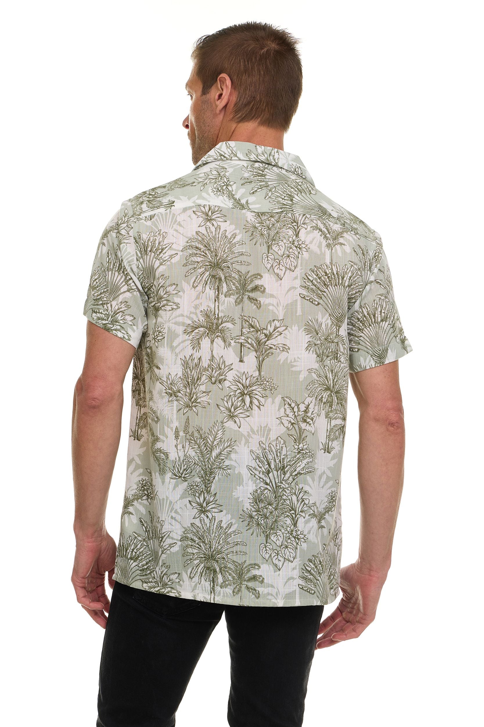 Super Triple Goose Men’s Short Sleeve Linen-Look Resort Shirt – Lightweight Button-Down Camp Shirt with Tropical Prints