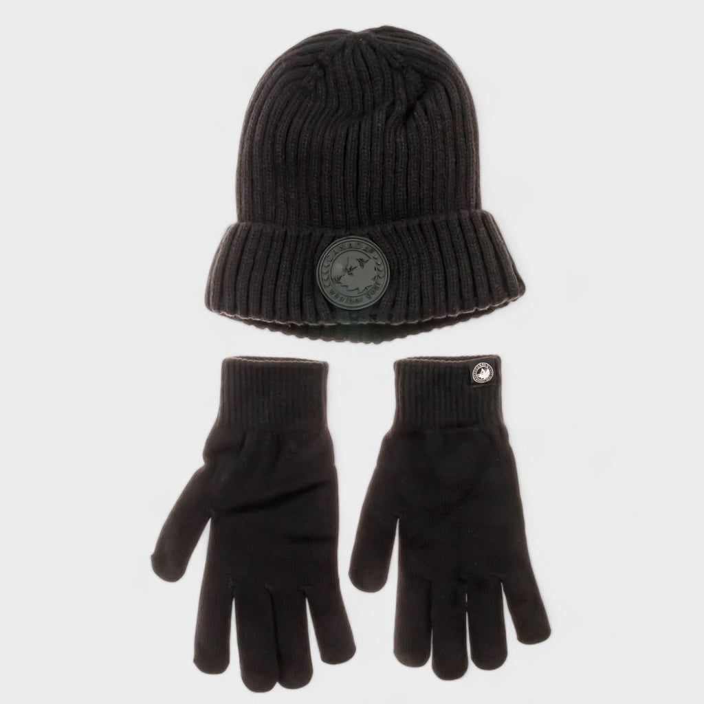 Canada Weather Gear Men's Winter Hat and Gloves Set - Warm Knitted Beanie with Thermal Push Lining Gloves with