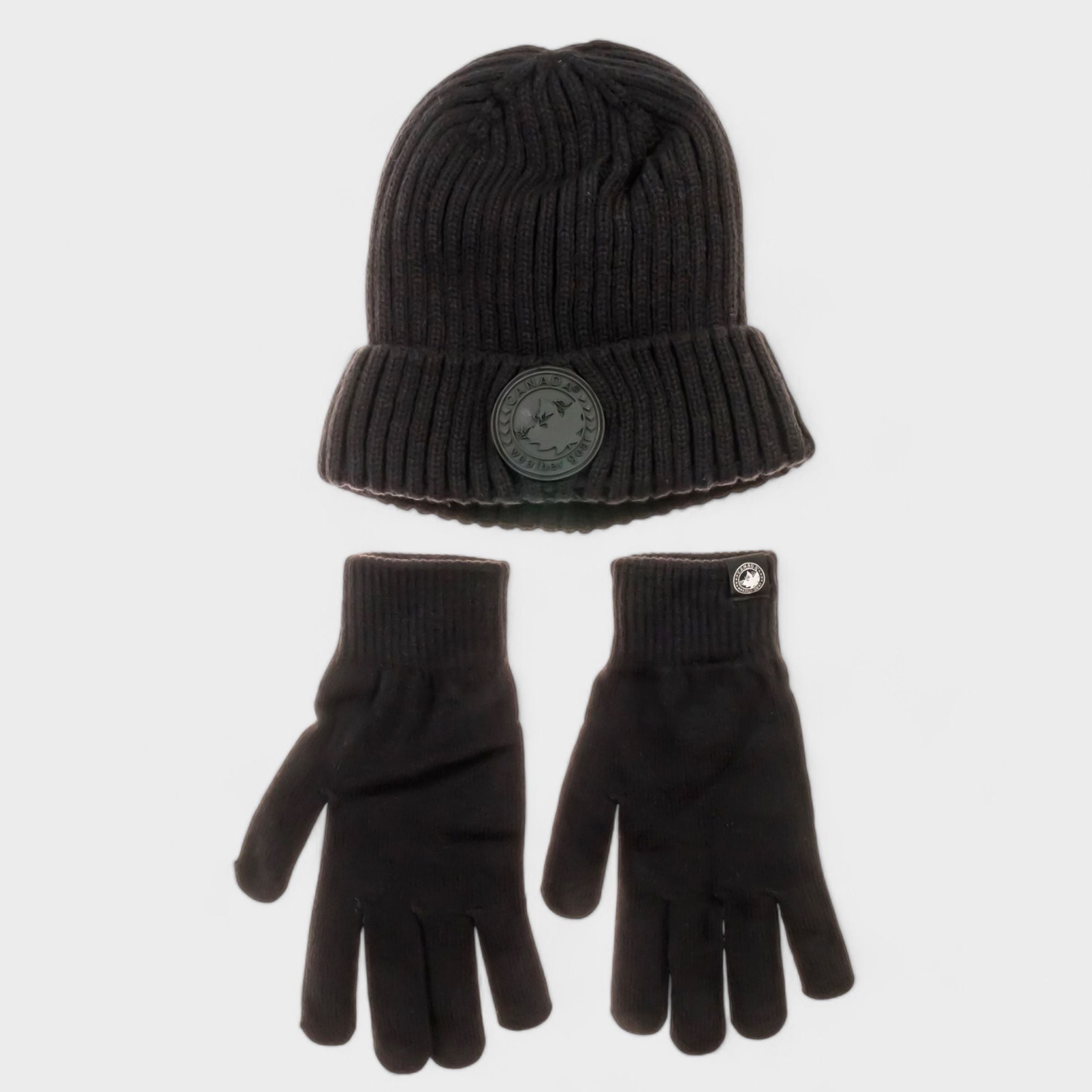 Canada Weather Gear Men's Winter Hat and Gloves Set - Warm Knitted Beanie with Thermal Push Lining Gloves with