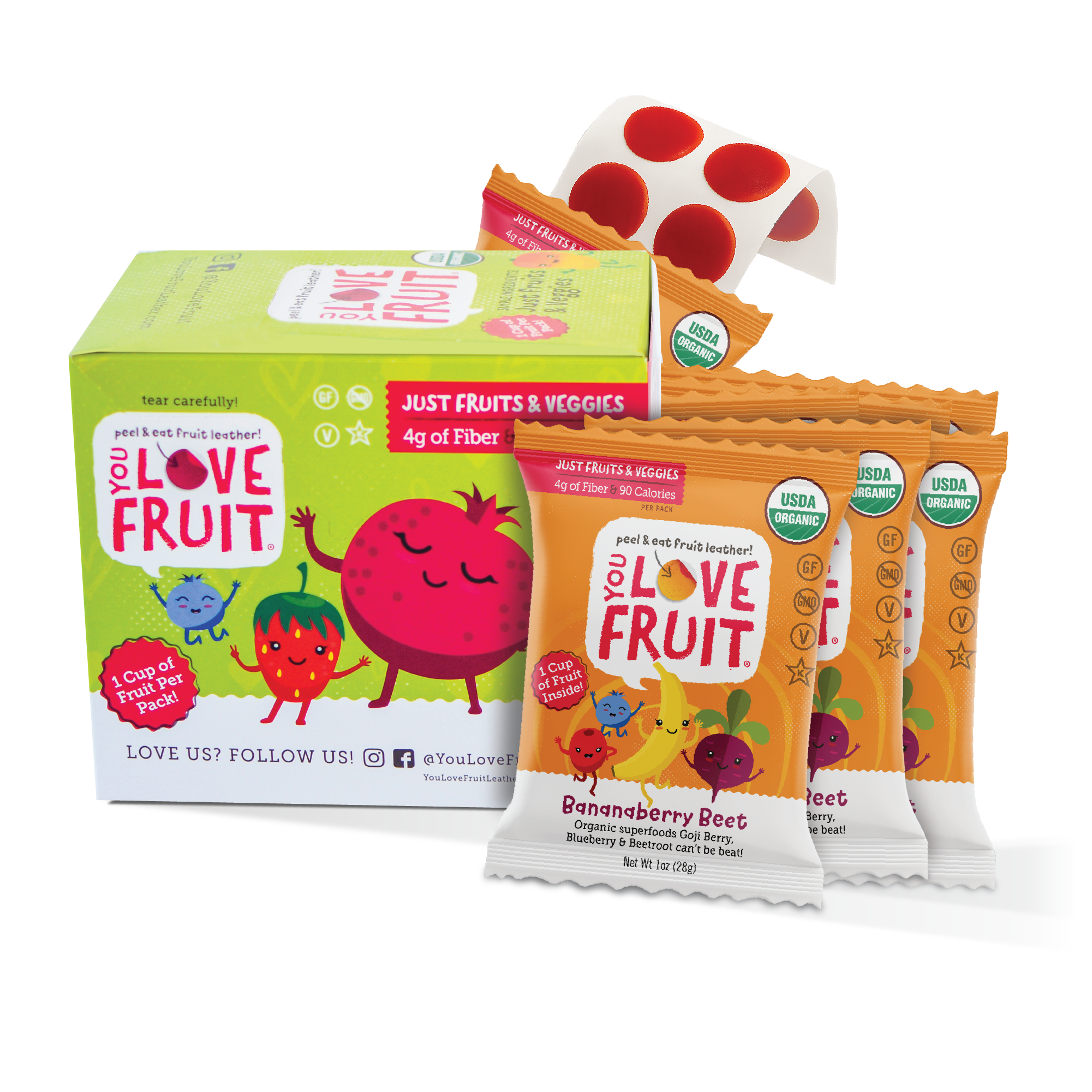 YOU LOVE FRUIT Organic Fruit Snacks — 1 oz Pouches, Pack of 12