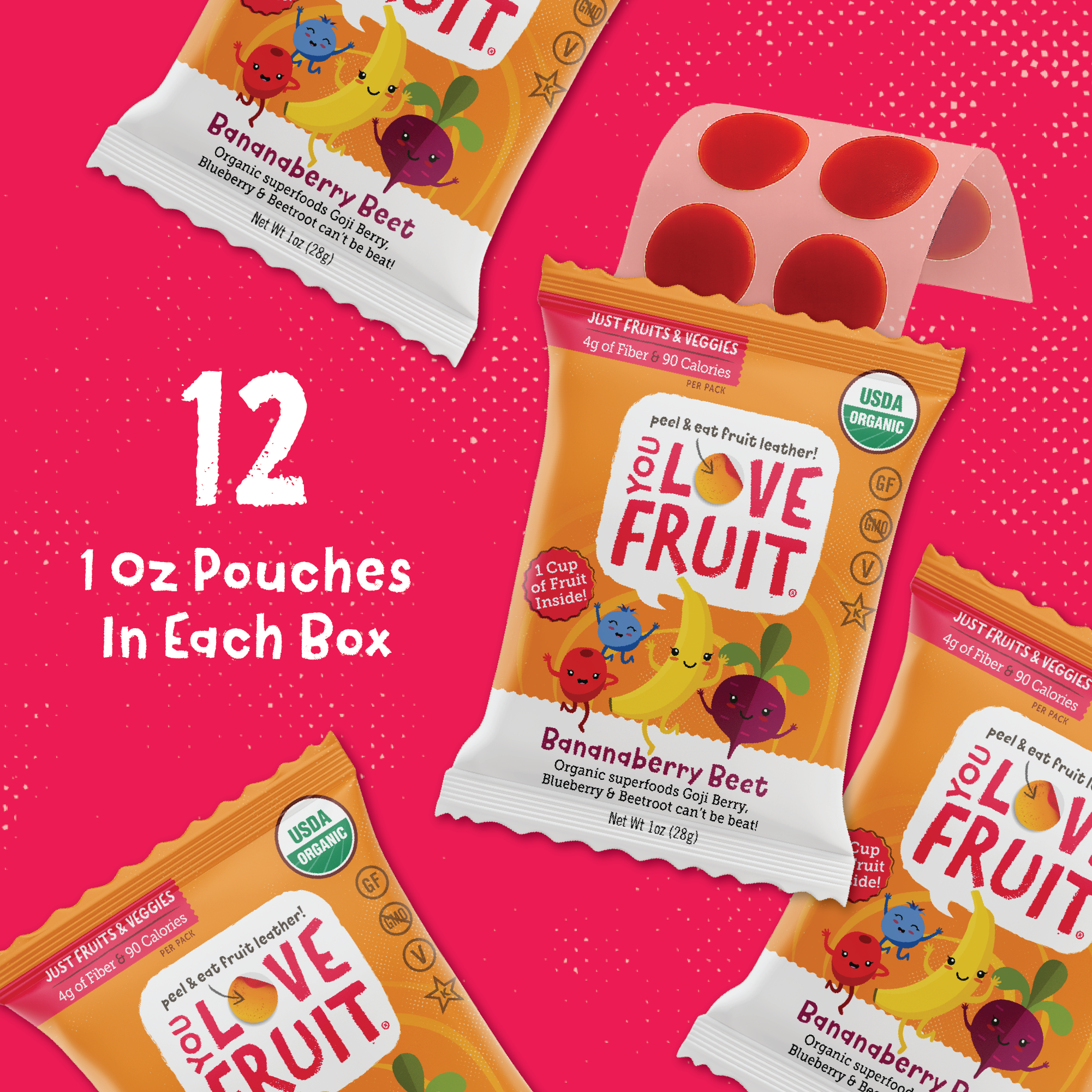 YOU LOVE FRUIT Organic Fruit Snacks — 1 oz Pouches, Pack of 12