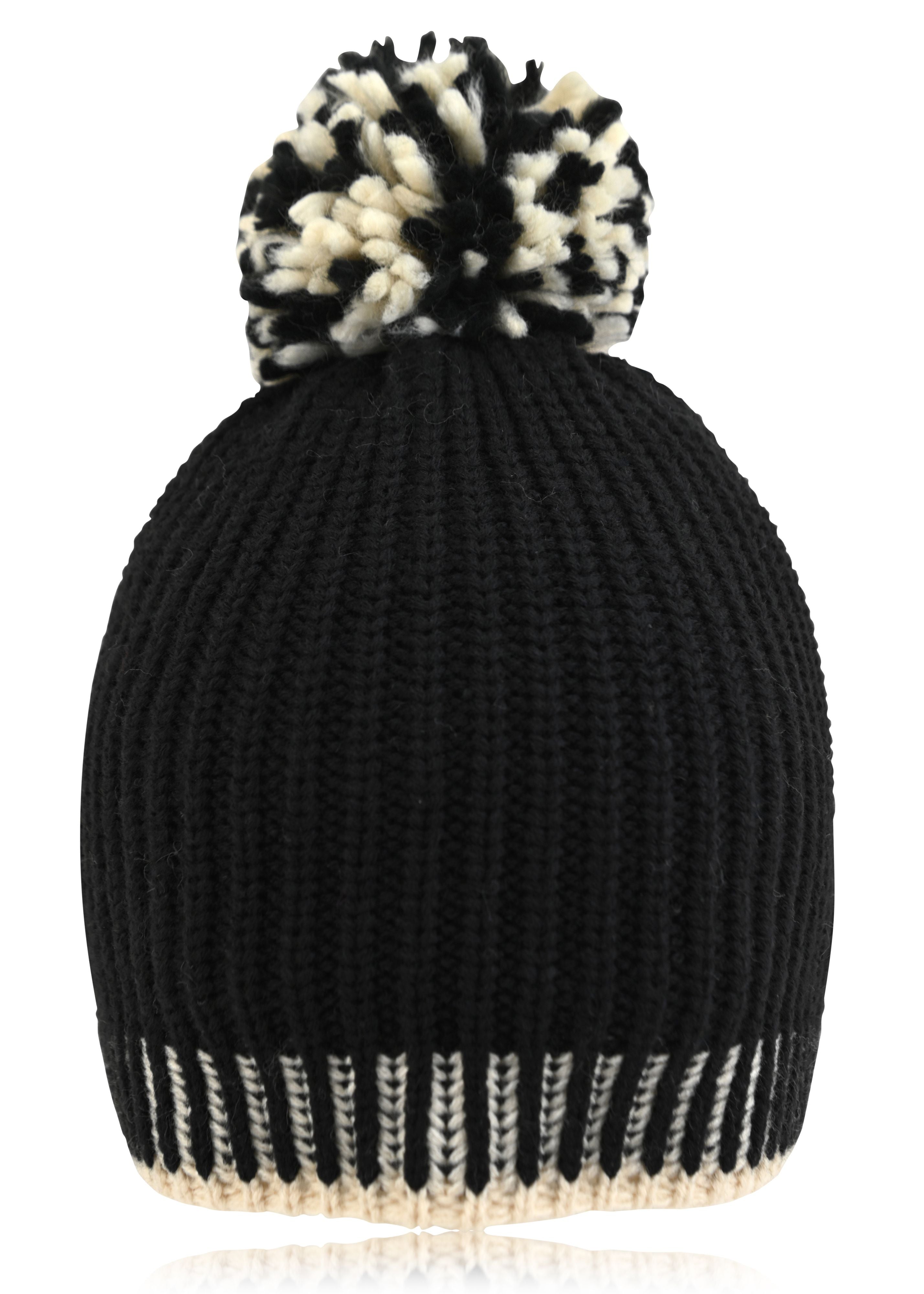 French Connection Beanie Hat for Winter Contrast Design with Pom Pom