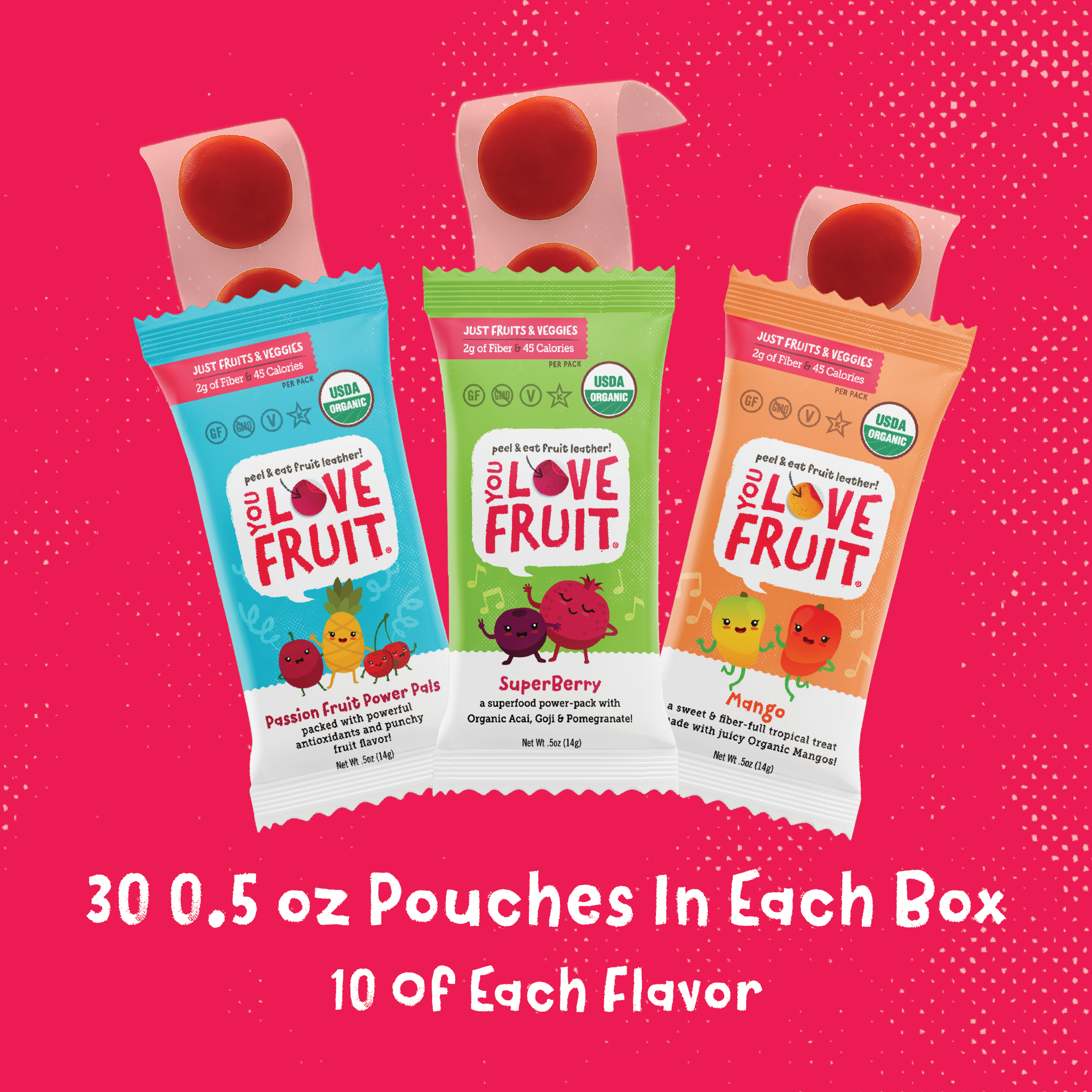 YOU LOVE FRUIT Organic Fruit Snacks Variety Box — 30 Count (3 flavors per box)
