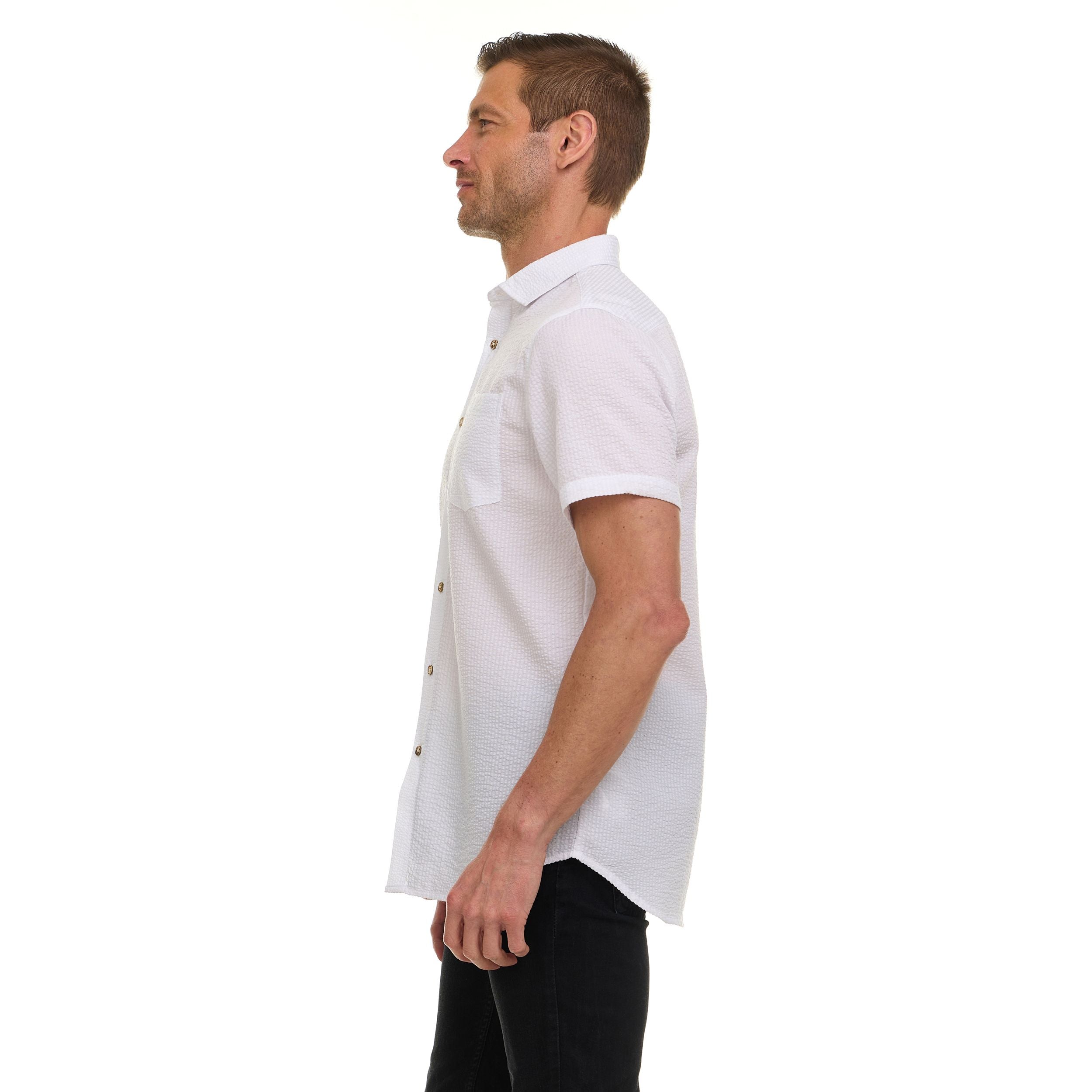 Canada Weather Gear Men’s Seersucker Button-Down Shirt – Short Sleeve Solid Textured Short Sleeve Shirt with Chest Pocket