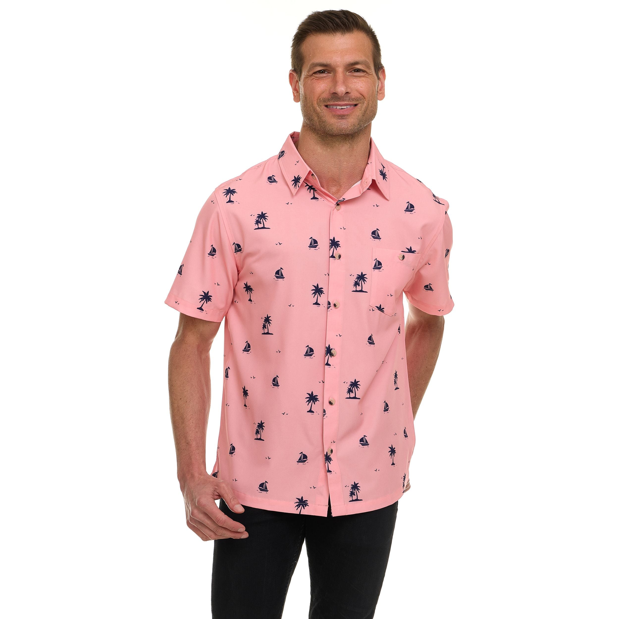 Canada Weather Gear Men's Short Sleeve Button-Up Shirt – Tropical Printed Casual Summer Shirt