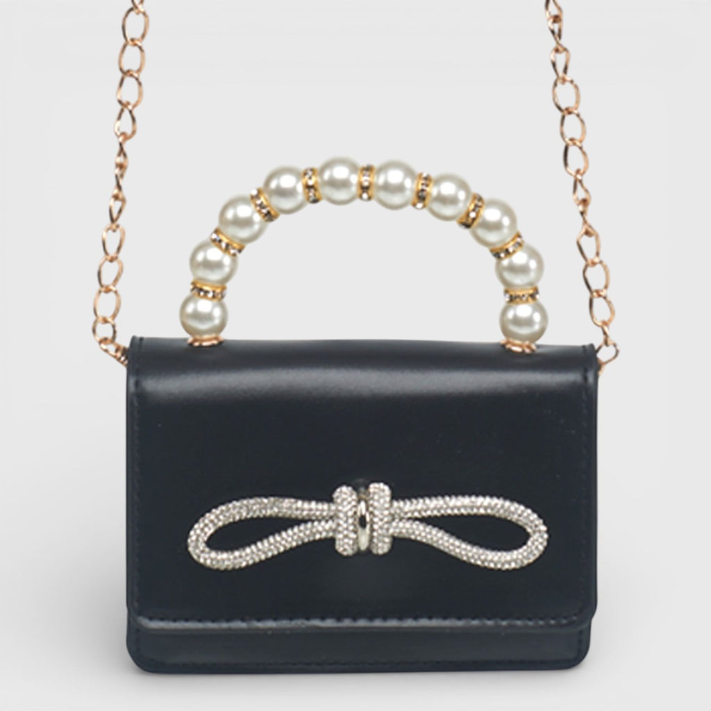 Willow & Ruby Girls' Mini Pearl Handle Crossbody Bag with Rhinestone Bow