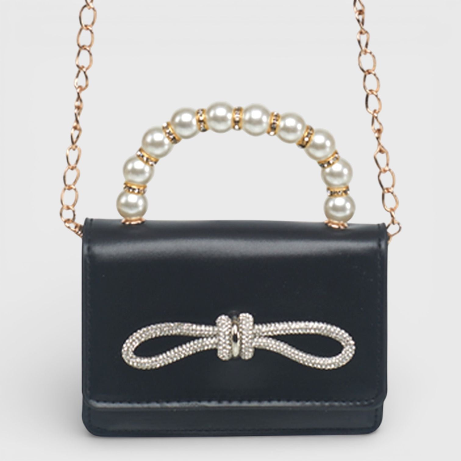 Willow & Ruby Girls' Mini Pearl Handle Crossbody Bag with Rhinestone Bow