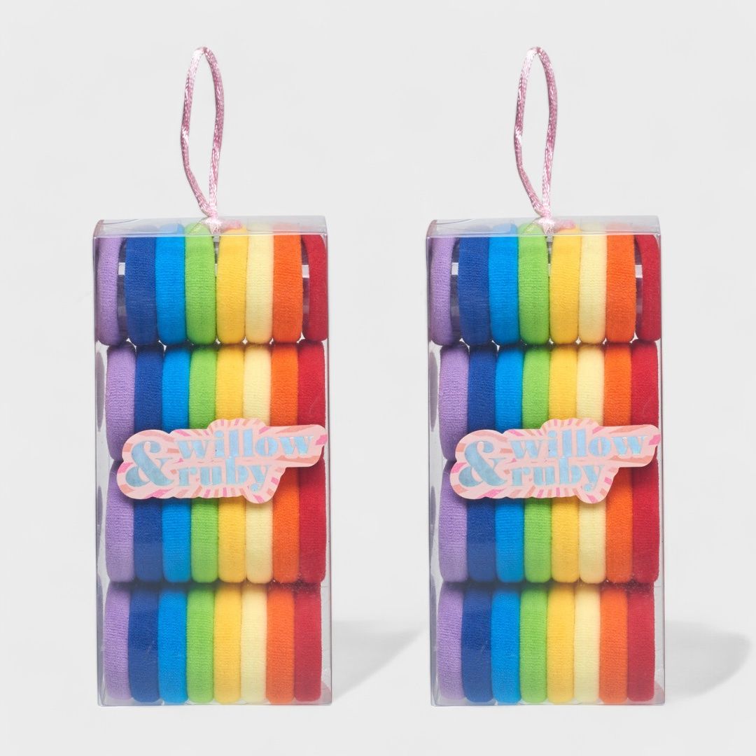 Willow & Ruby 2-Pack Elastic Hair Ties for Girls - Soft, No-Damage Hair Bands, Multicolor Pack