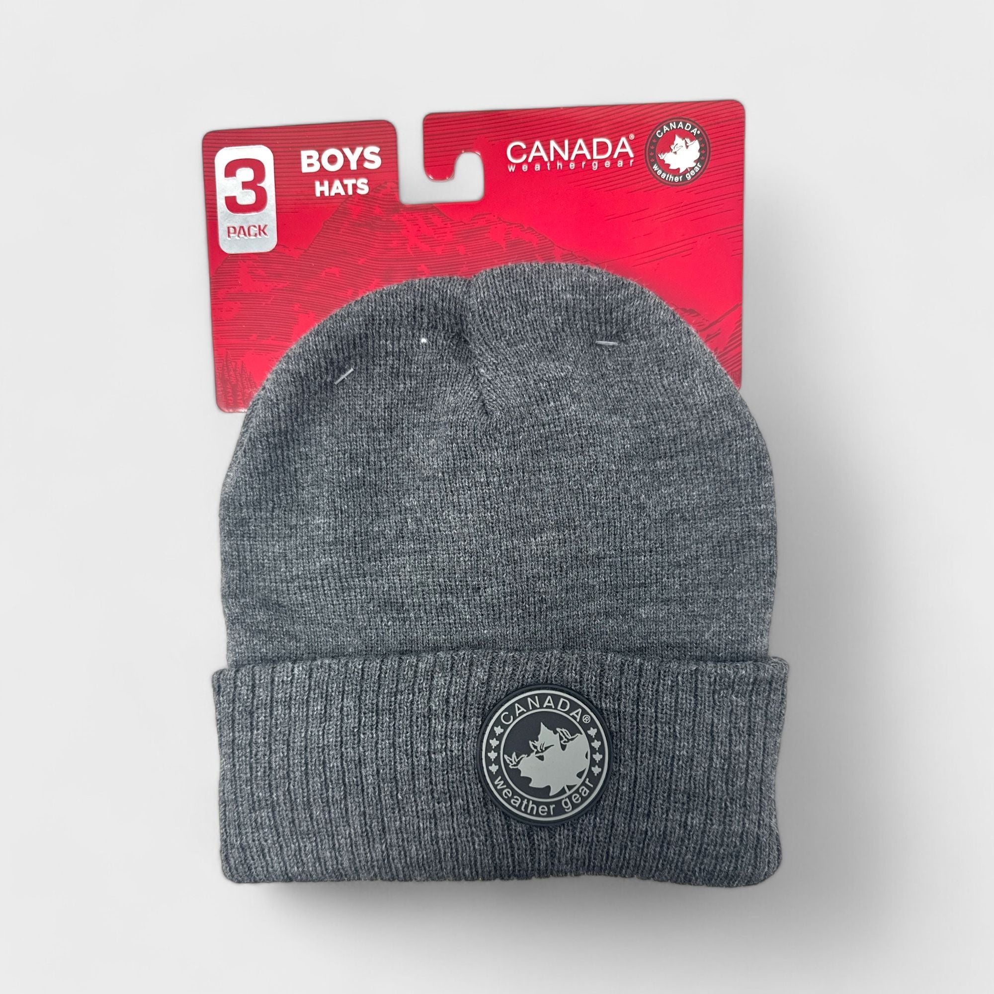 Canada Weather Gear Boys 3-Pack Beanie - Winter Knit Hat Set  - Warm, Stylish & Comfortable Kids Beanies for Cold Weather