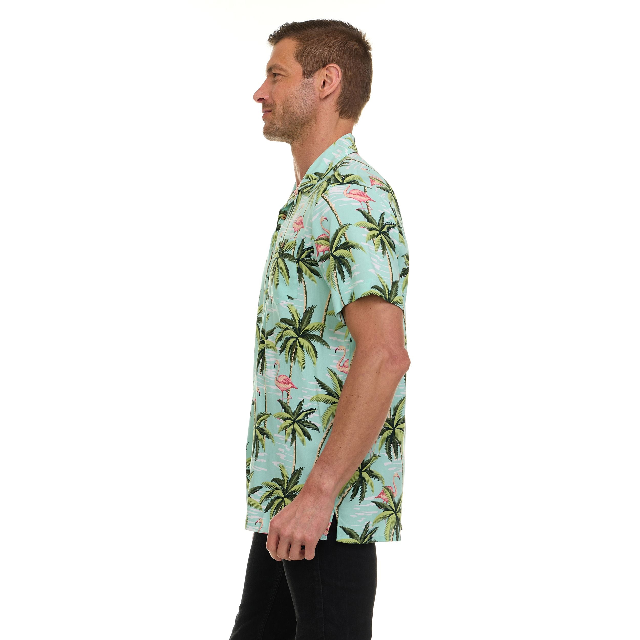 Super Triple Goose Men’s Short Sleeve Button Down Aloha Shirt – Soft Feel, Moisture Wicking, Easy Care