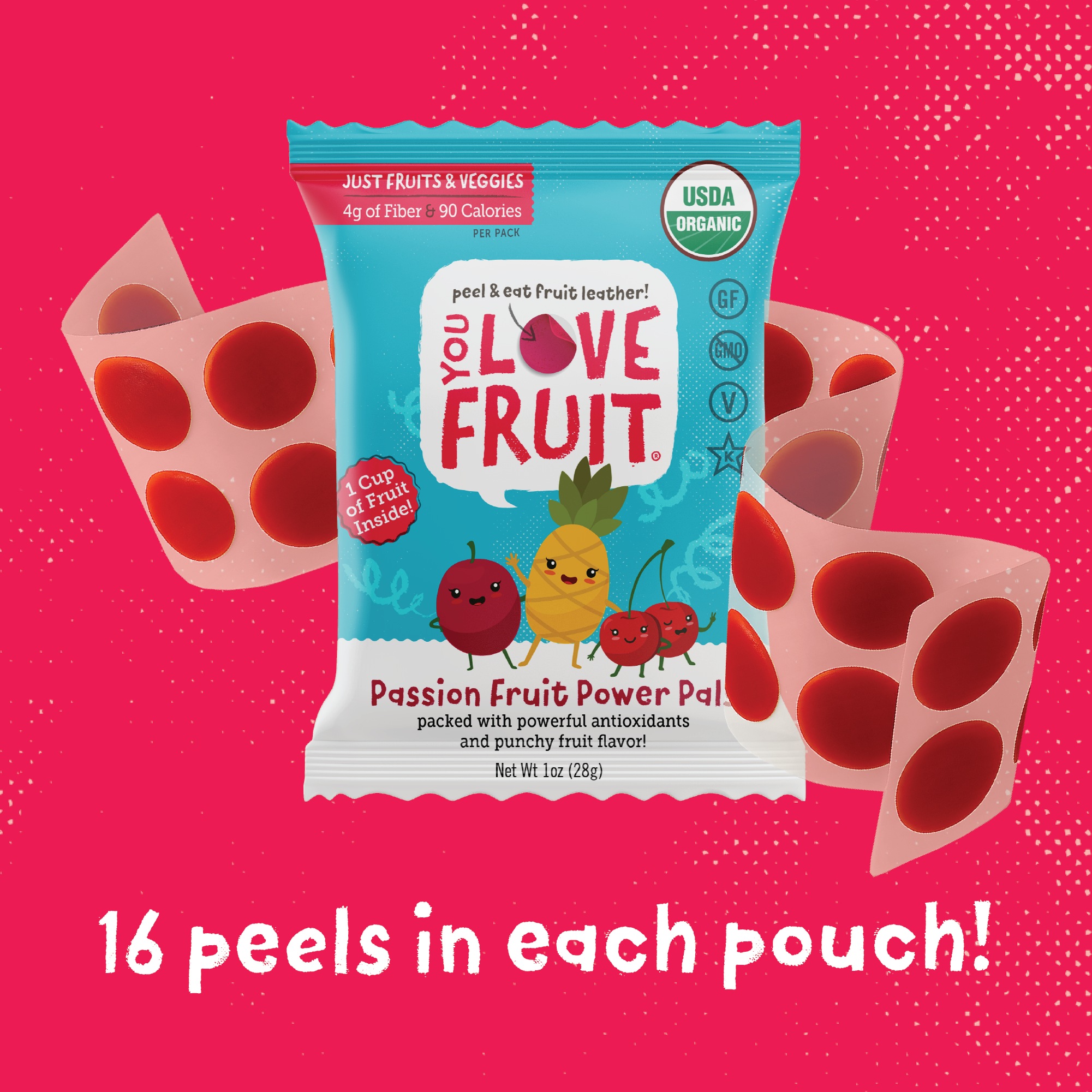 YOU LOVE FRUIT Organic Fruit Snacks — 1 oz Pouches, Pack of 12