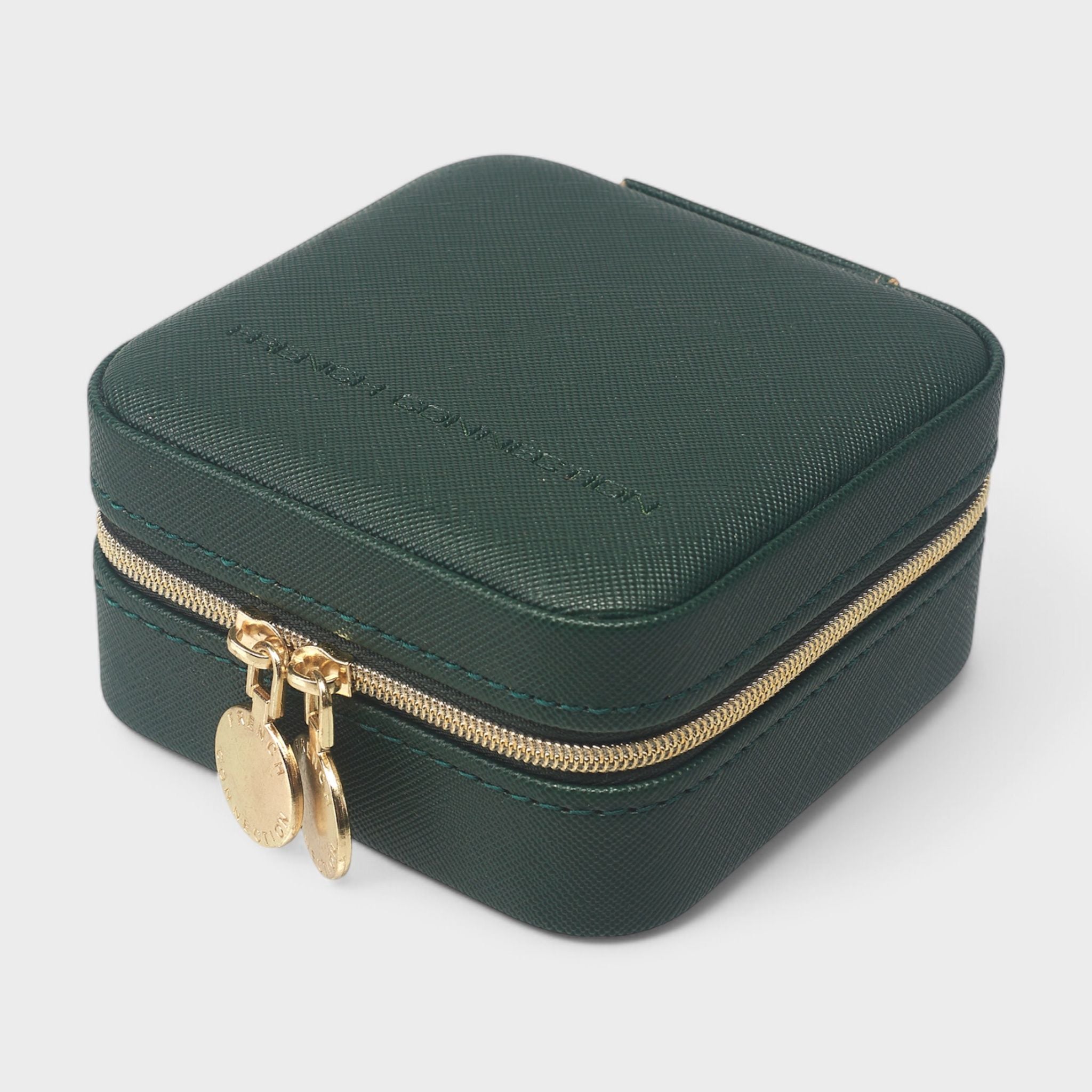 French Connection Small Travel Accessory Organizer with Mirror – Compact Jewelry Storage Box, Faux Leather