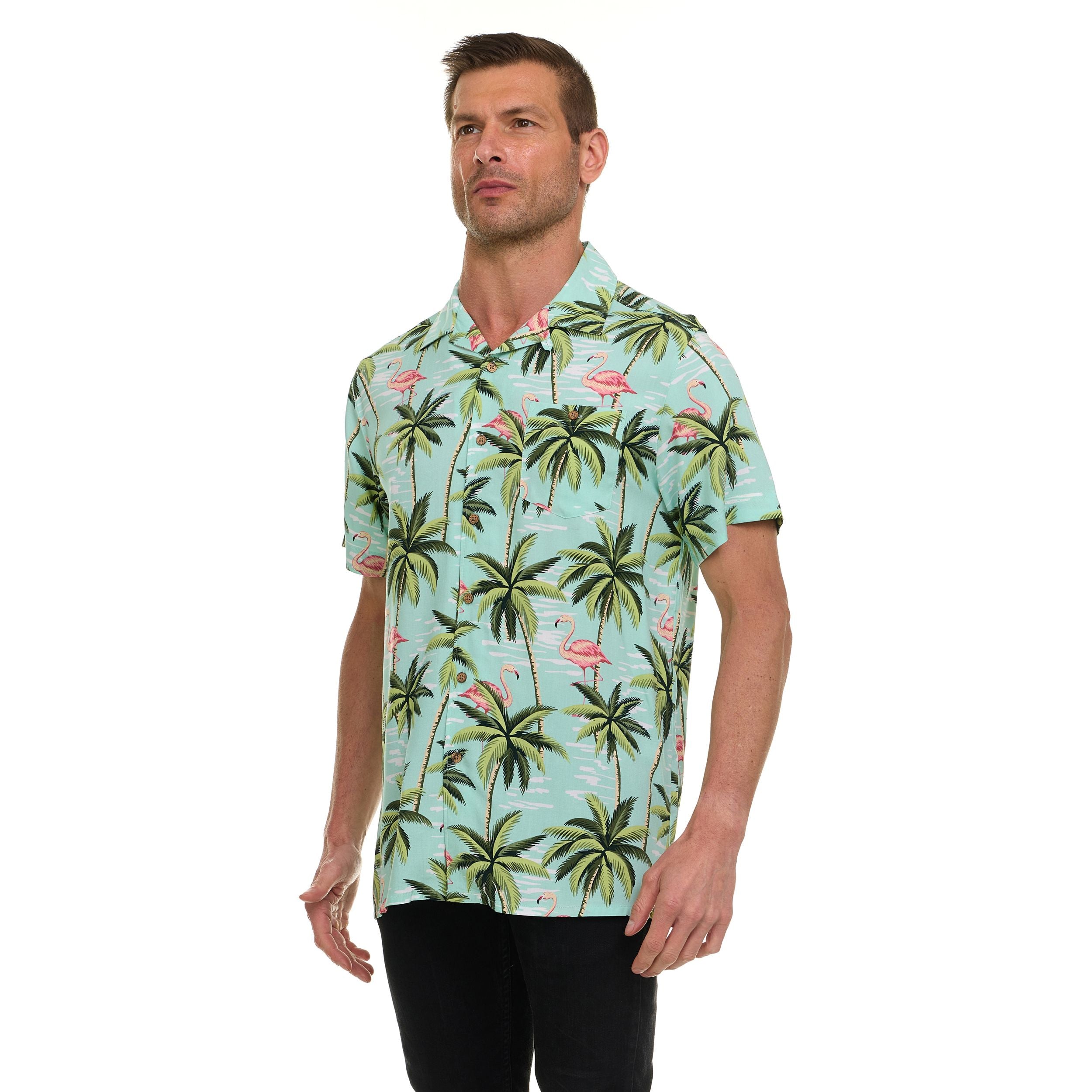 Super Triple Goose Men’s Short Sleeve Button Down Aloha Shirt – Soft Feel, Moisture Wicking, Easy Care