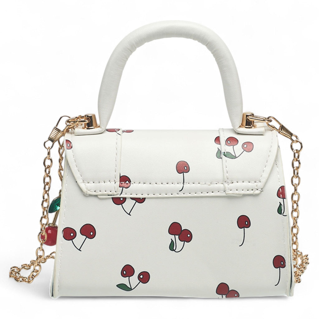 Willow & Ruby Girls' Cherry Print Mini Top Handle Crossbody Bag with Charm for Kids