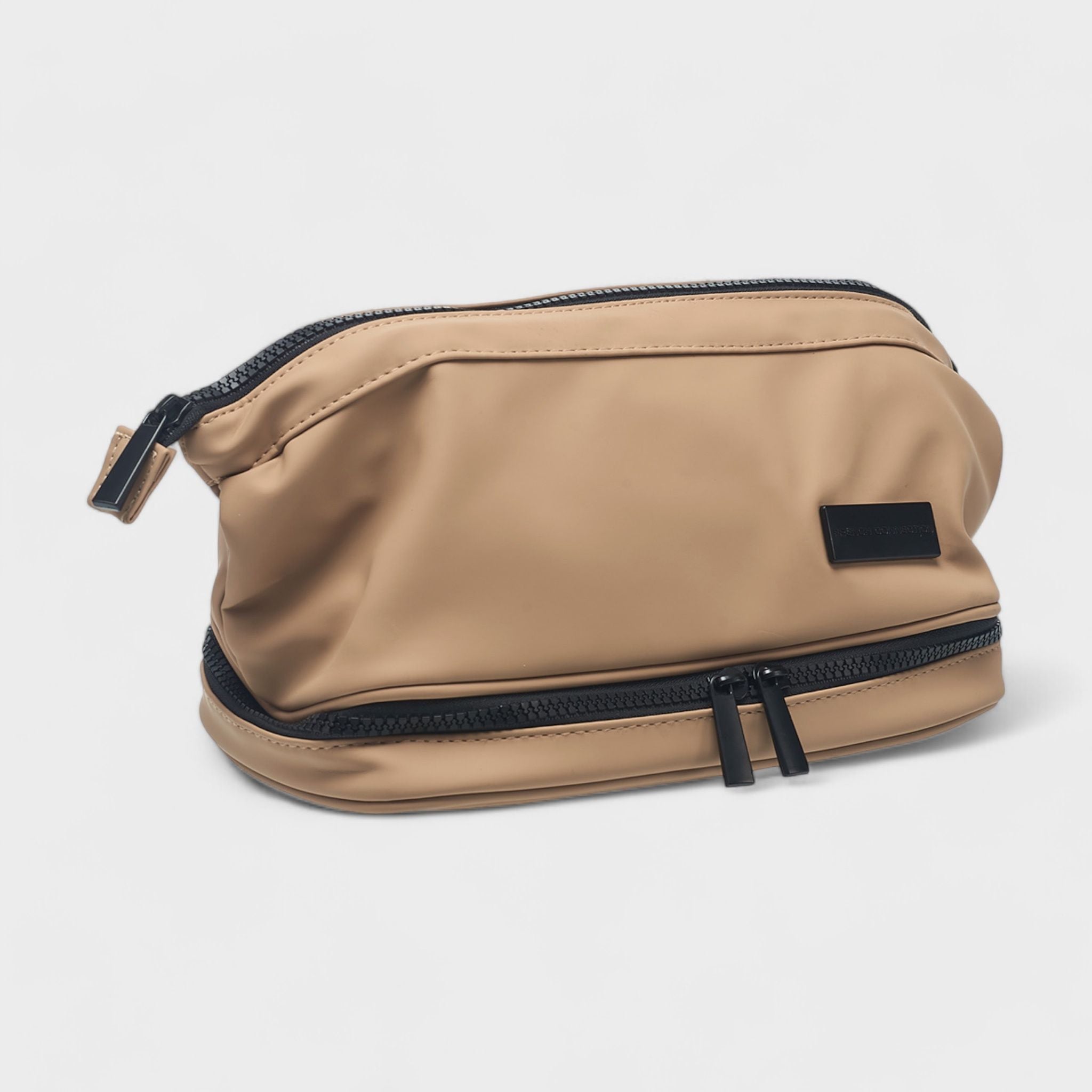 French Connection Toiletry Bag with Expandable Bottom Compartment, Waterproof, Tan