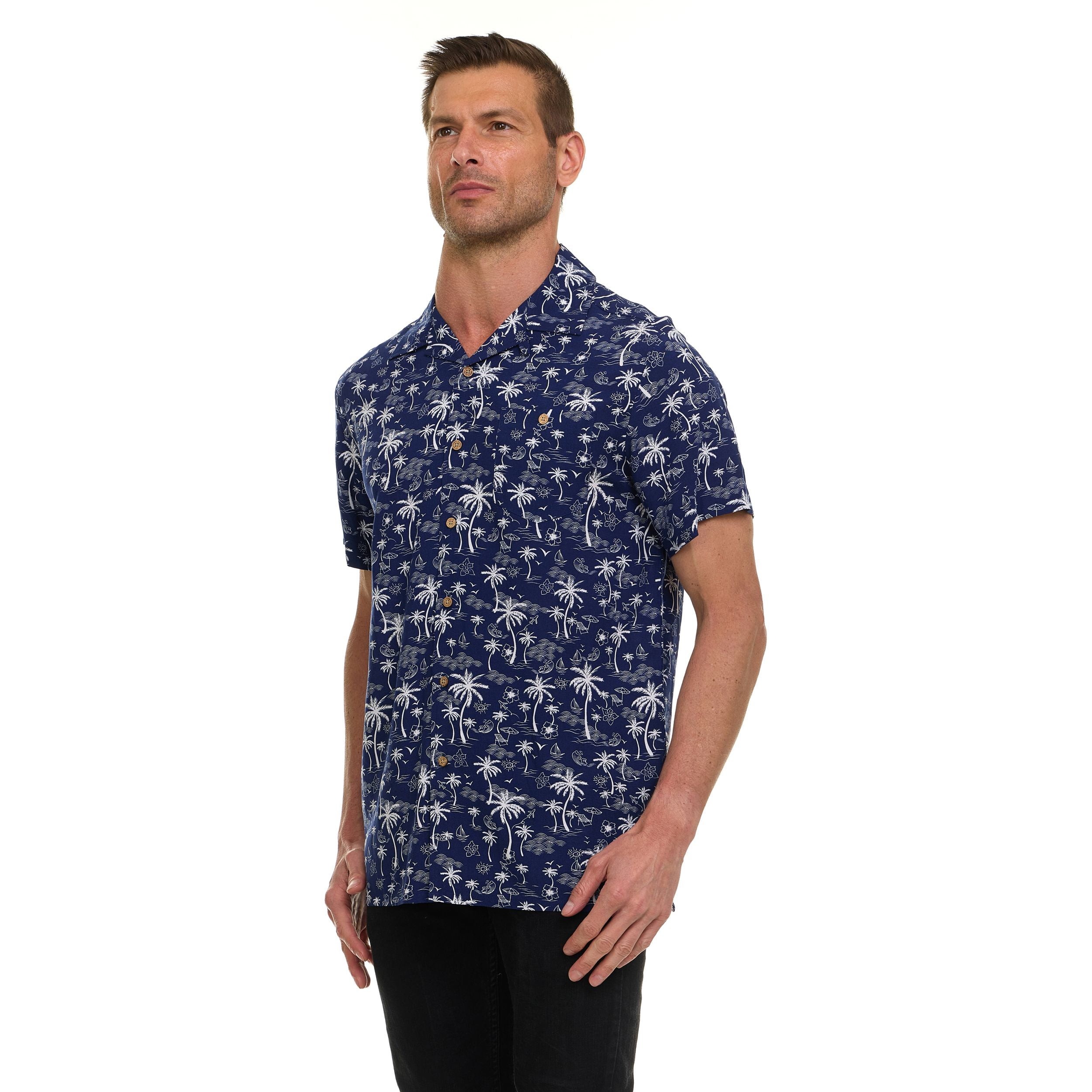 Super Triple Goose Men’s Printed Rayon Camp Collar Shirt - Soft Feel, Moisture-Wicking, Easy Care