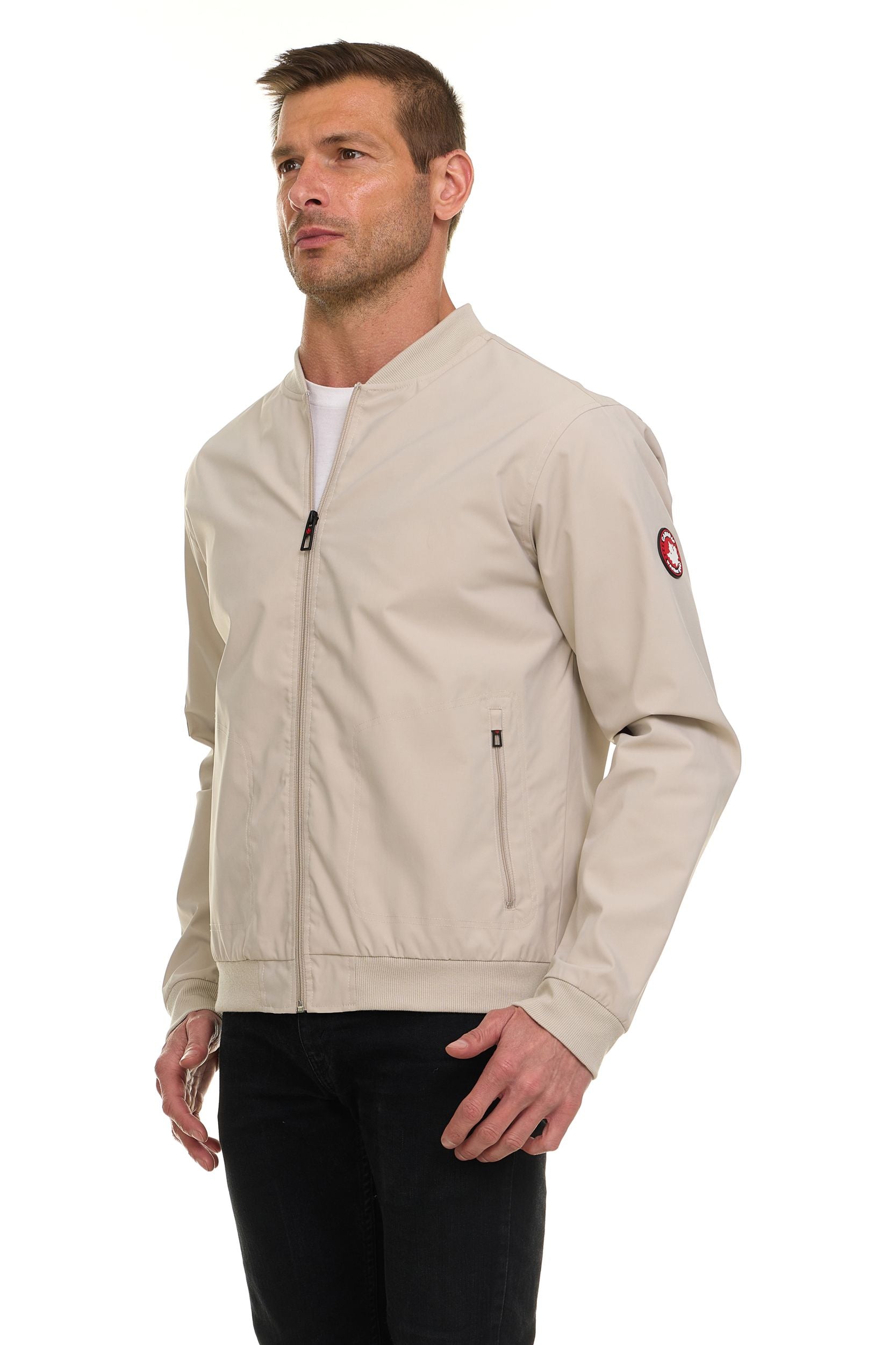 Canada Weather Gear Men’s Water Resistant Microfiber Bomber Jacket – Lightweight Zip-Up Windbreaker with Sleeve Pocket