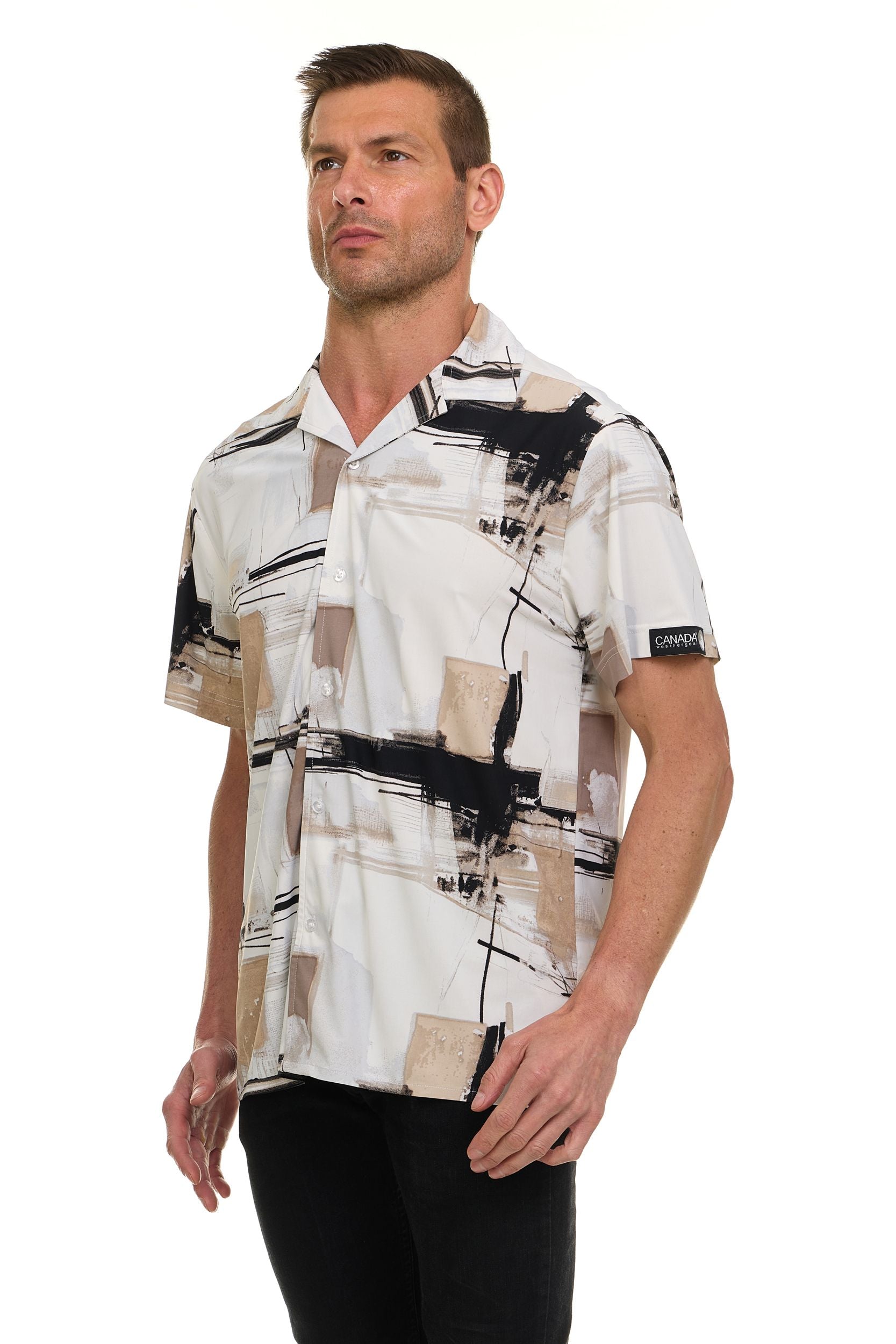 Canada Weather Gear Men’s Printed Camp Collar Shirt – , Super Stretch, 4-Way Stretch, Moisture Wicking, Wrinkle Resistant