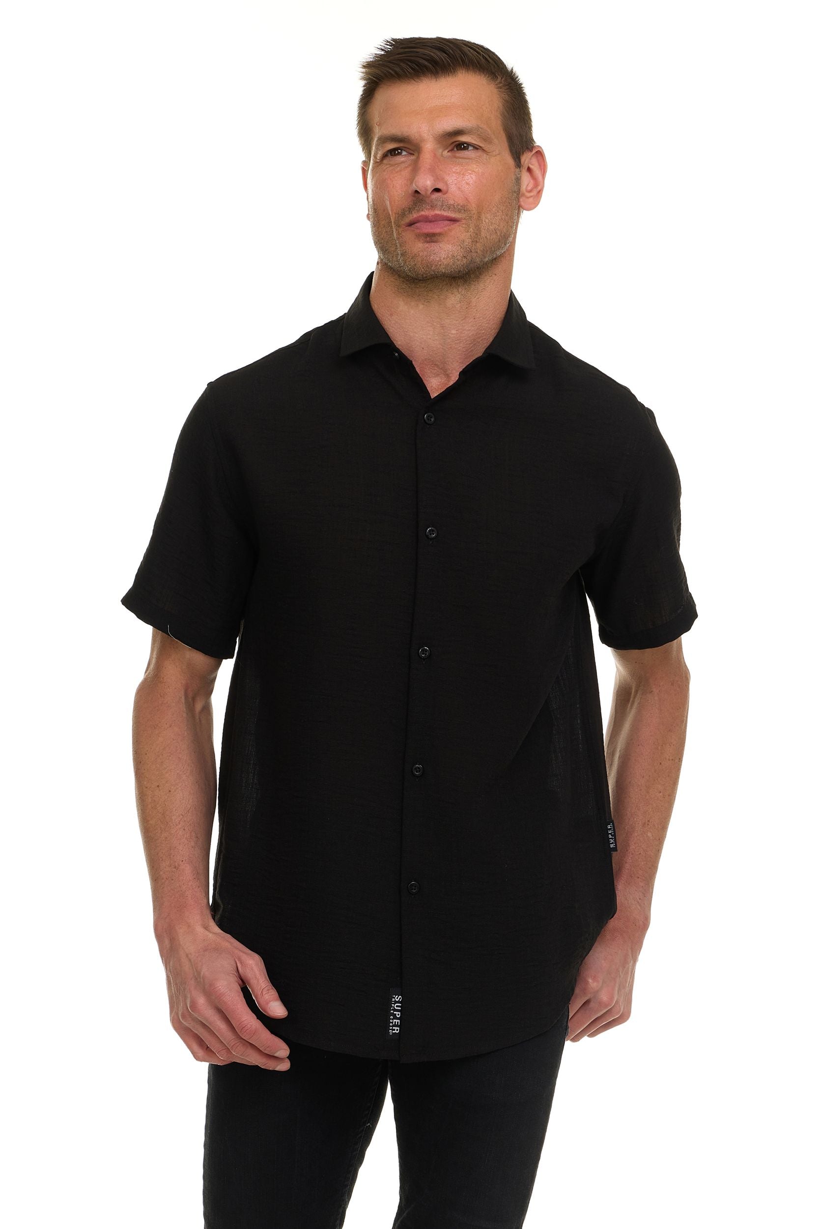 Canada Weather Gear Men’s Linen Look Short Sleeve Button-Up Shirt – Lightweight Collared Casual Shirt for Summer