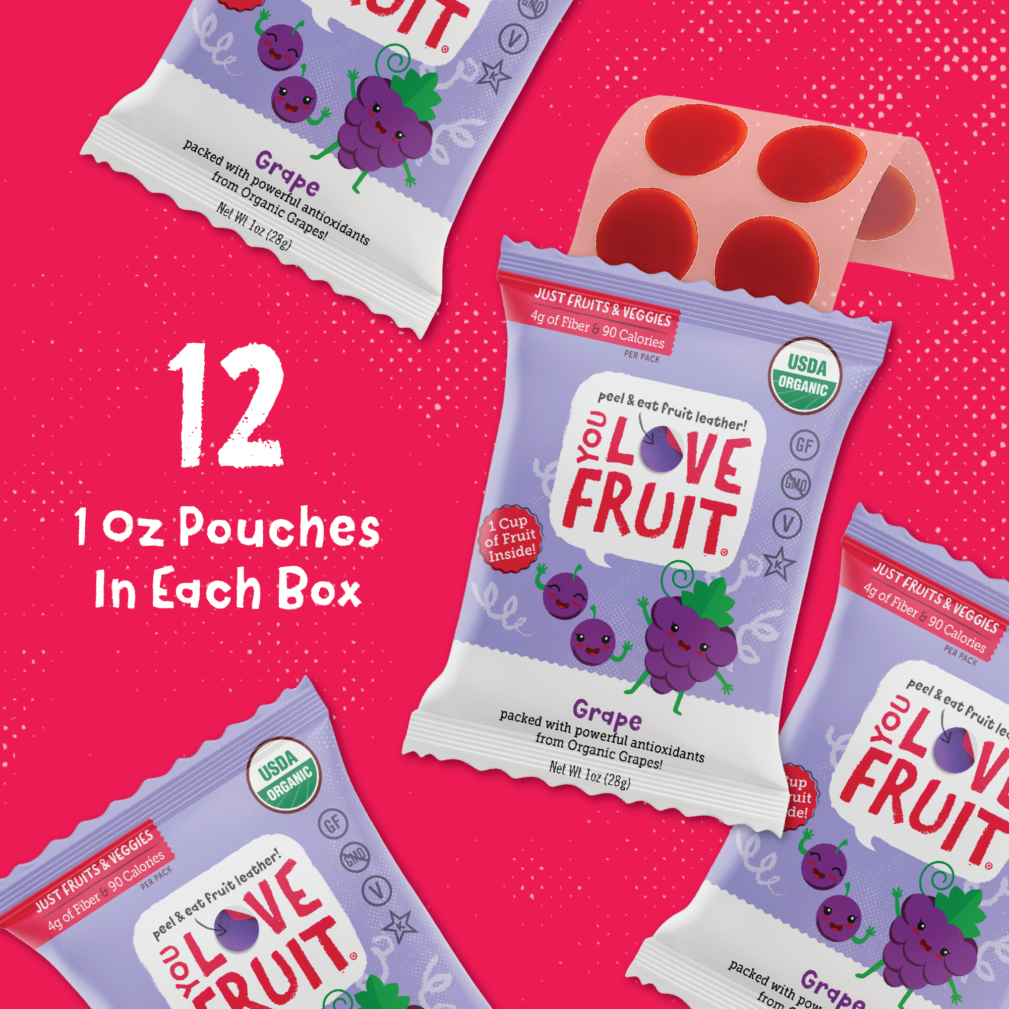 YOU LOVE FRUIT Organic Fruit Snacks — 1 oz Pouches, Pack of 12