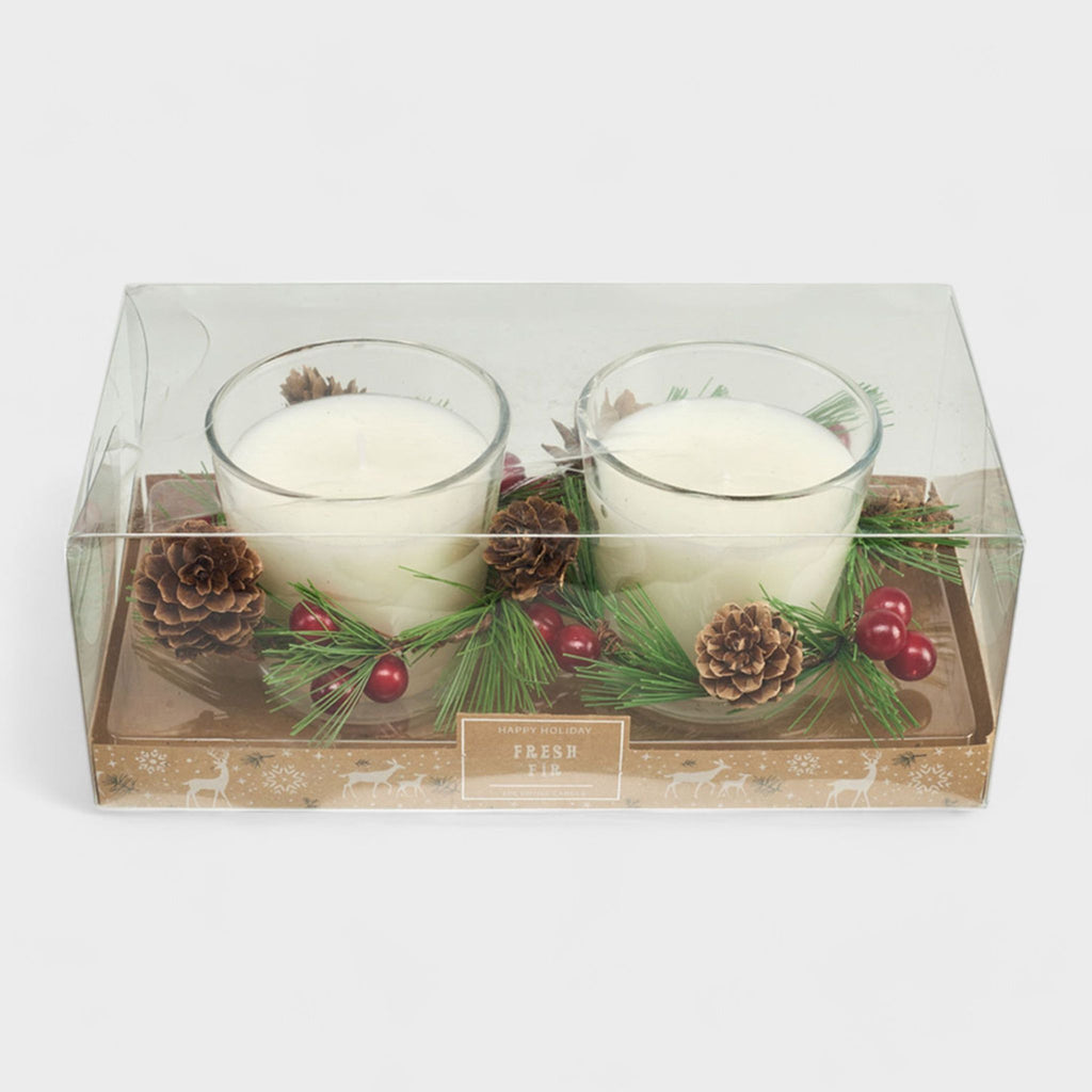 Hawthorne Home 2-Pack Christmas Candle Set - Winter Holiday  7.76 oz Glass Votive Candles with Decorative Wreath Accents, Christmas Gift Set for Home Décor
