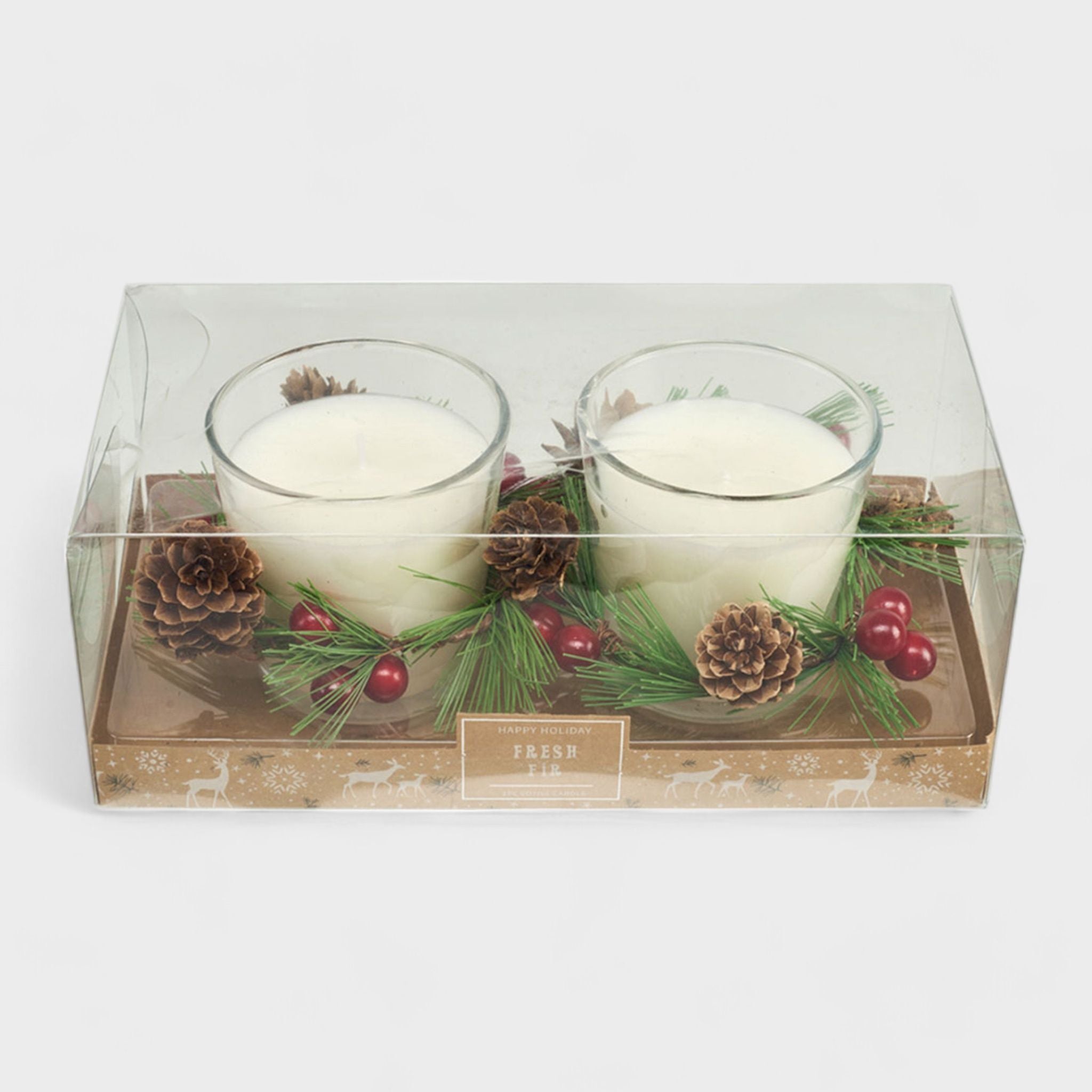 Hawthorne Home 2-Pack Christmas Candle Set - Winter Holiday  7.76 oz Glass Votive Candles with Decorative Wreath Accents, Christmas Gift Set for Home Décor