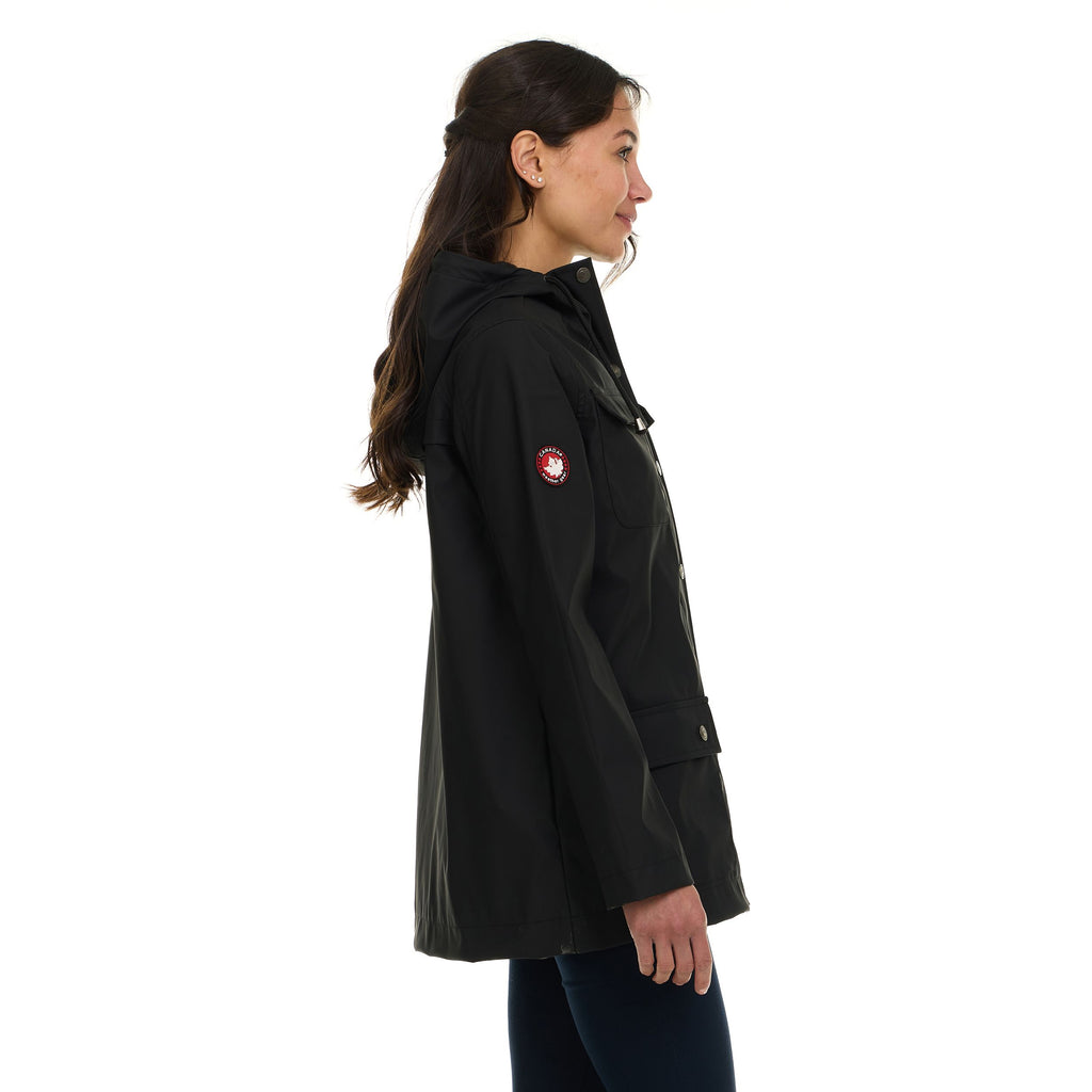 Canada Weather Gear Women's Waterproof Rain Coat with Hood – Lightweight Outdoor Rain Jacket with Front Pockets & Snap Closure