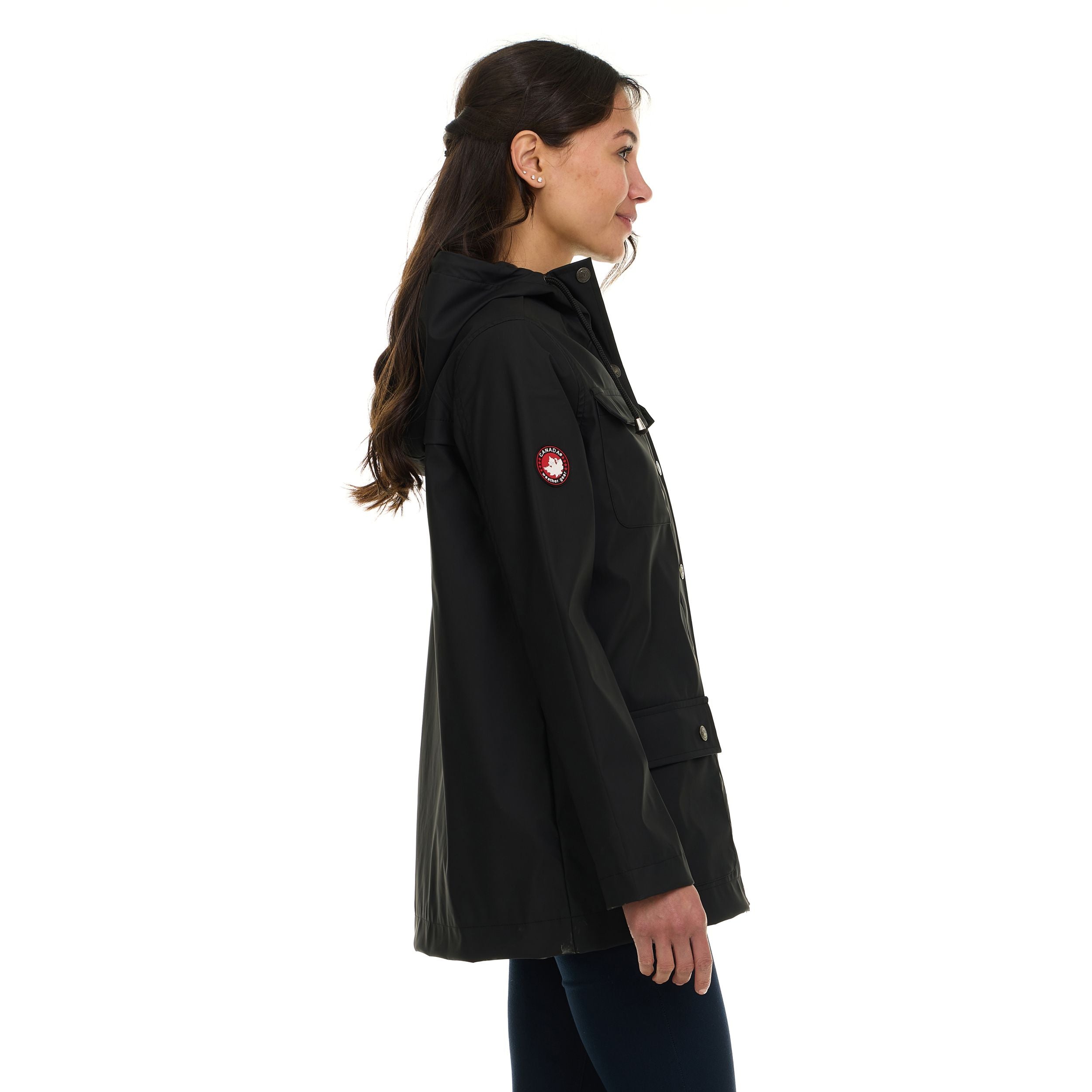 Canada Weather Gear Women's Waterproof Rain Coat with Hood – Lightweight Outdoor Rain Jacket with Front Pockets & Snap Closure