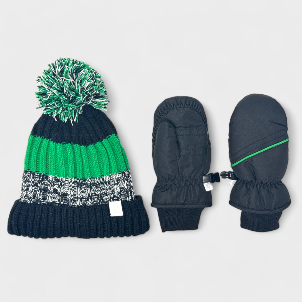 Rugged Bear Toddler Winter Hat & Ski Mittens Set - Cozy Beanie with Pom Pom & Warm Mittens for Boys & Girls, Ages 2-3 Years