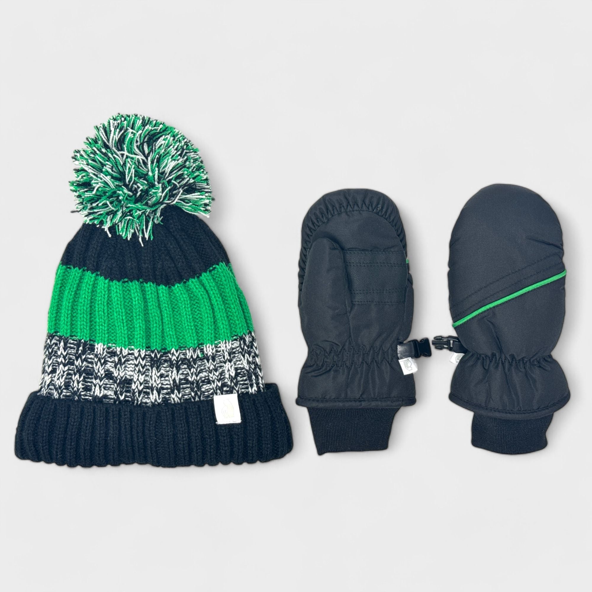 Rugged Bear Toddler Winter Hat & Ski Mittens Set - Cozy Beanie with Pom Pom & Warm Mittens for Boys & Girls, Ages 2-3 Years