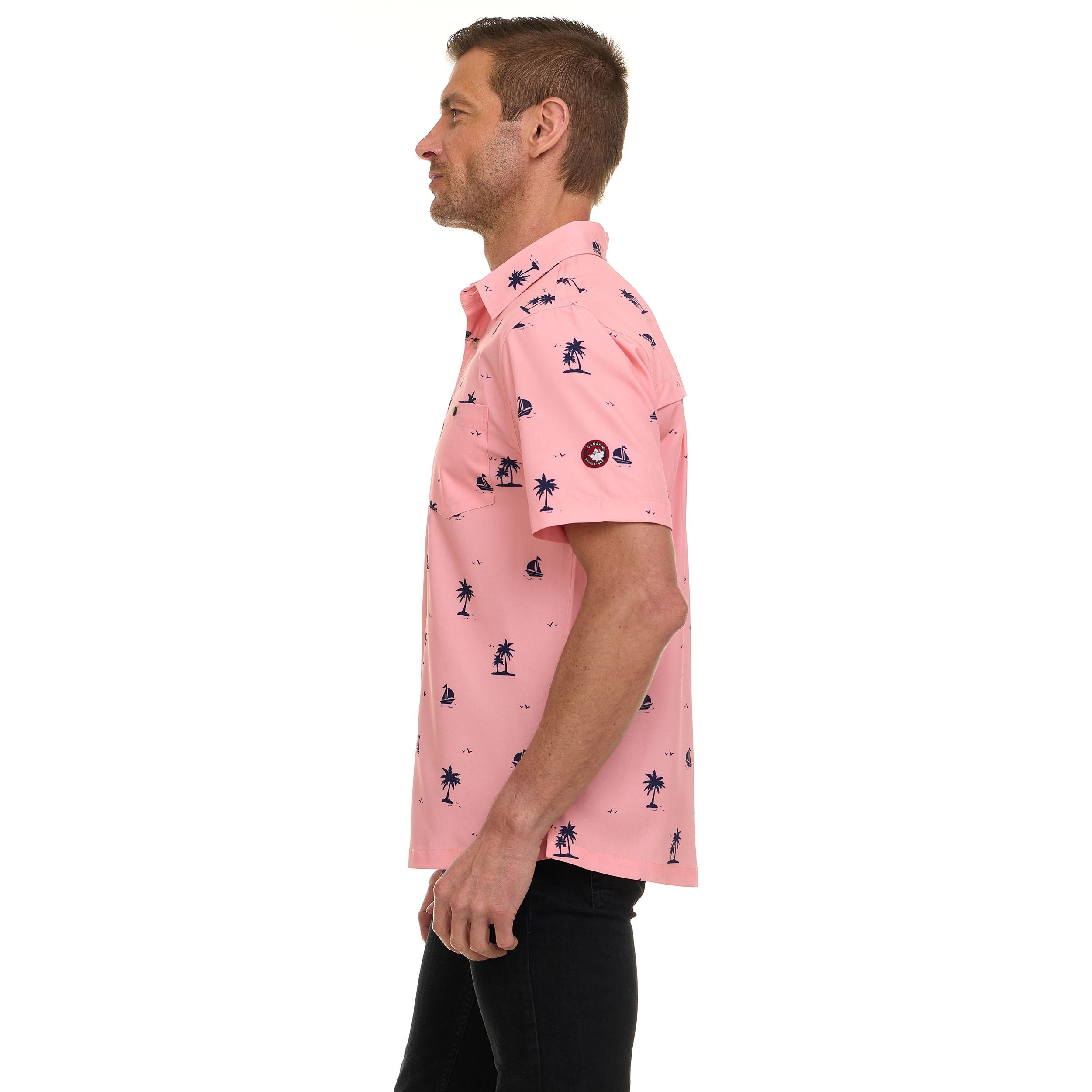 Canada Weather Gear Men's Short Sleeve Button-Up Shirt – Tropical Printed Casual Summer Shirt