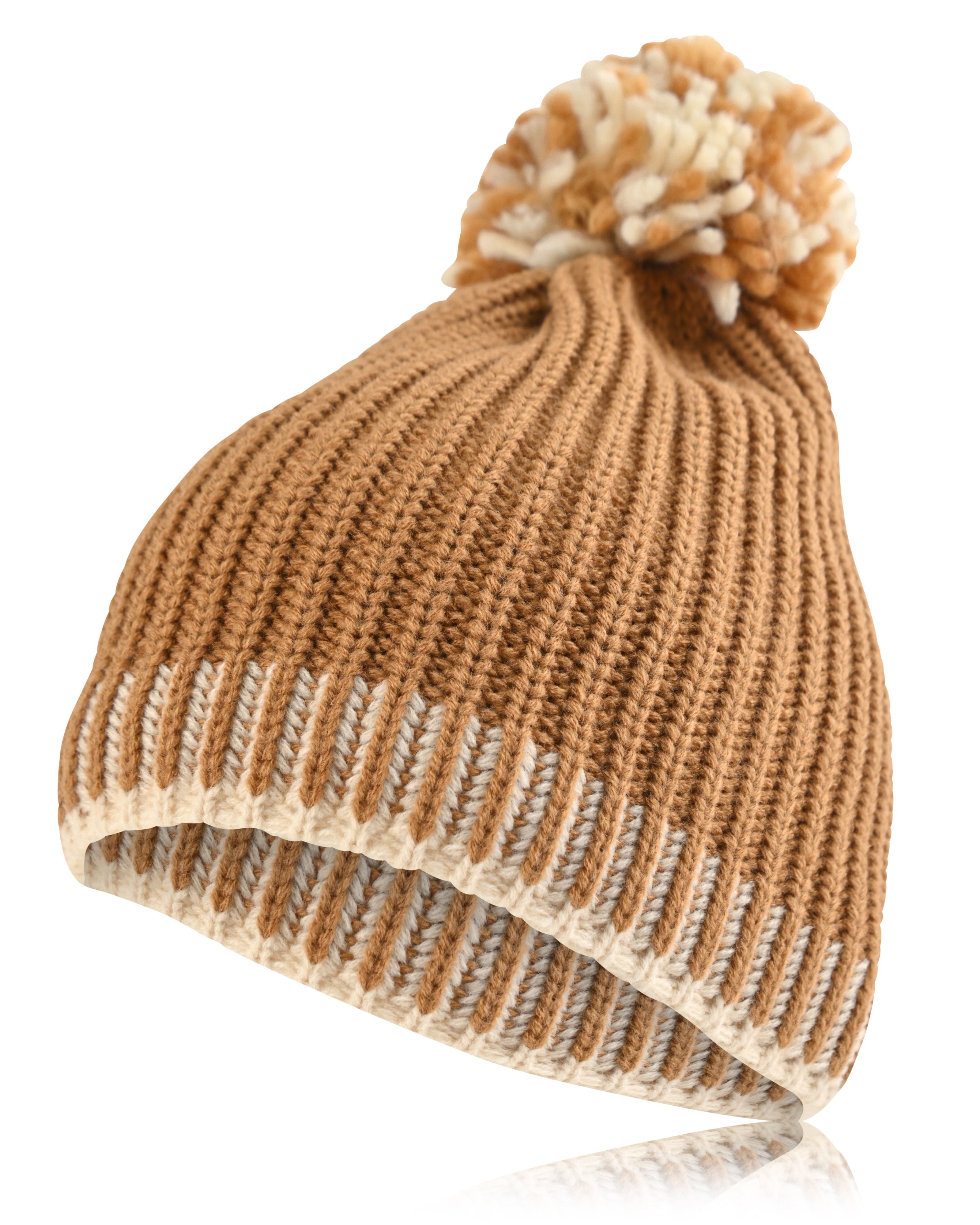 French Connection Beanie Hat for Winter Contrast Design with Pom Pom