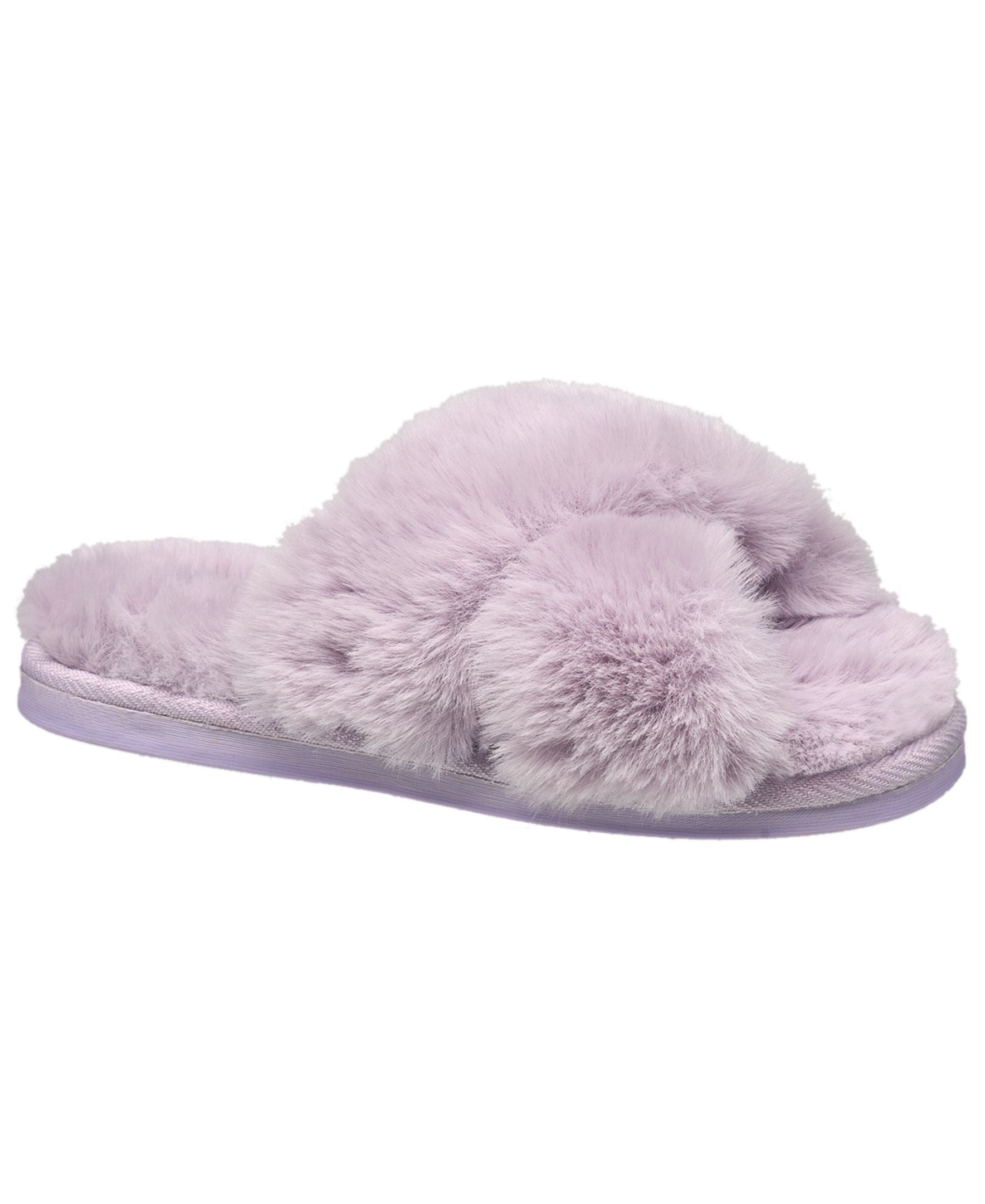 Aeropostale Women's Fuzzy Criss Cross House Slippers with Cushioned Comfort in Black