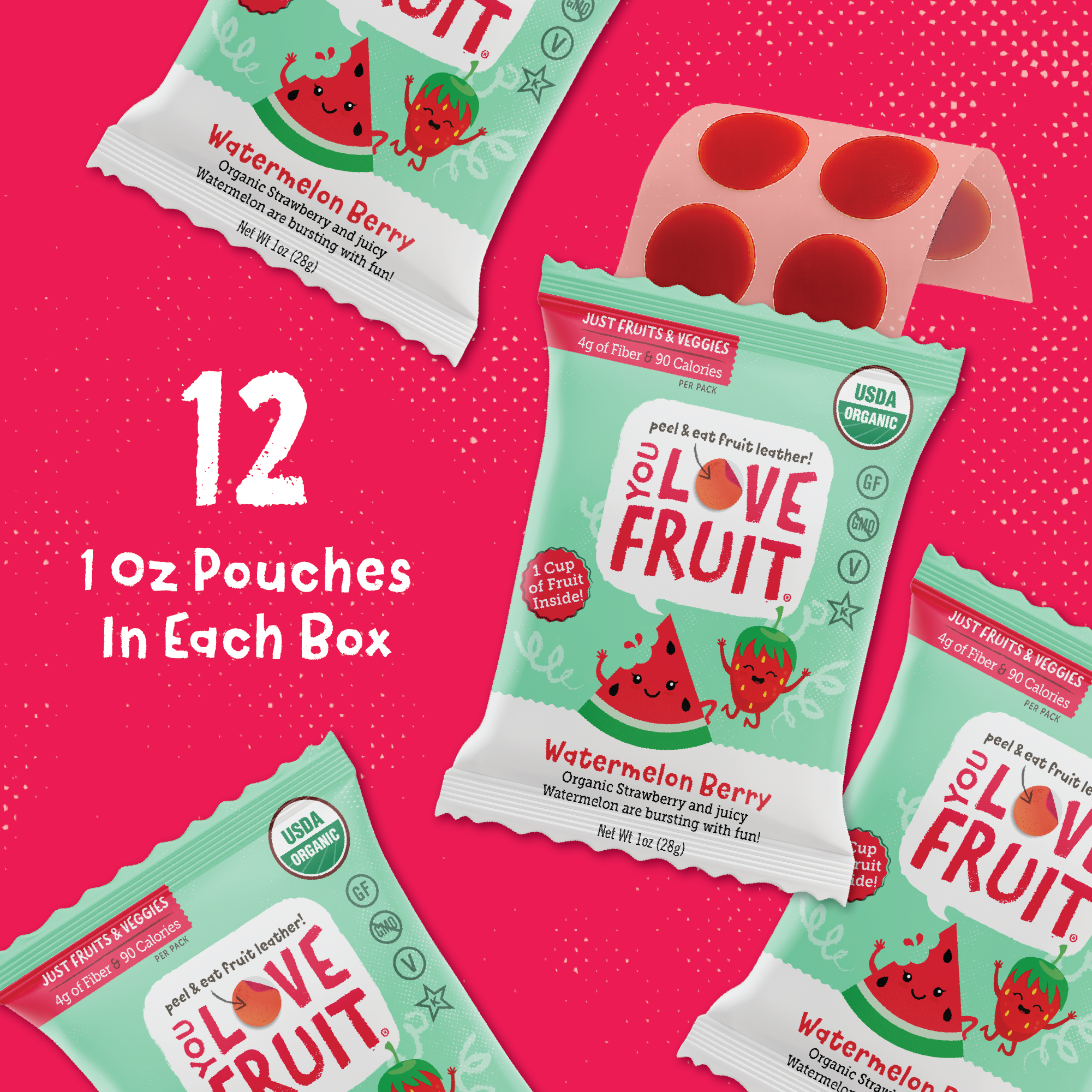 YOU LOVE FRUIT Organic Fruit Snacks — 1 oz Pouches, Pack of 12