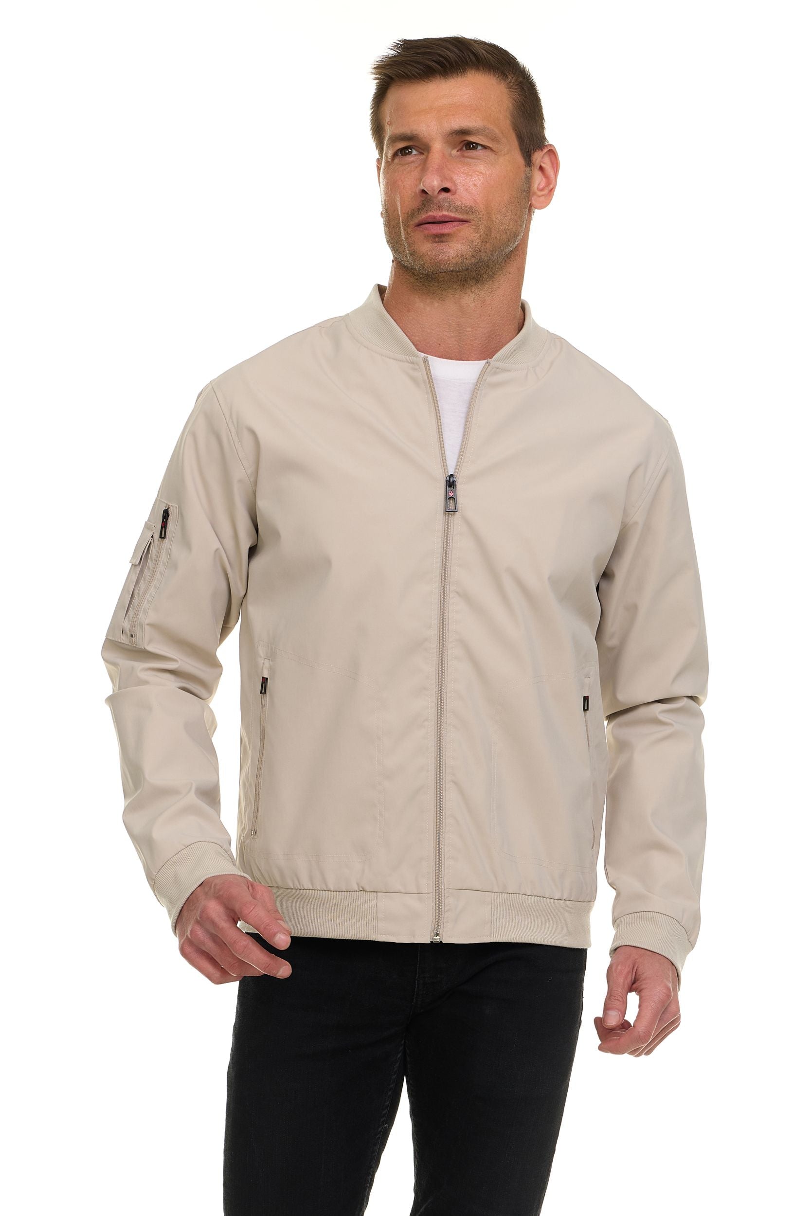 Canada Weather Gear Men’s Water Resistant Microfiber Bomber Jacket – Lightweight Zip-Up Windbreaker with Sleeve Pocket