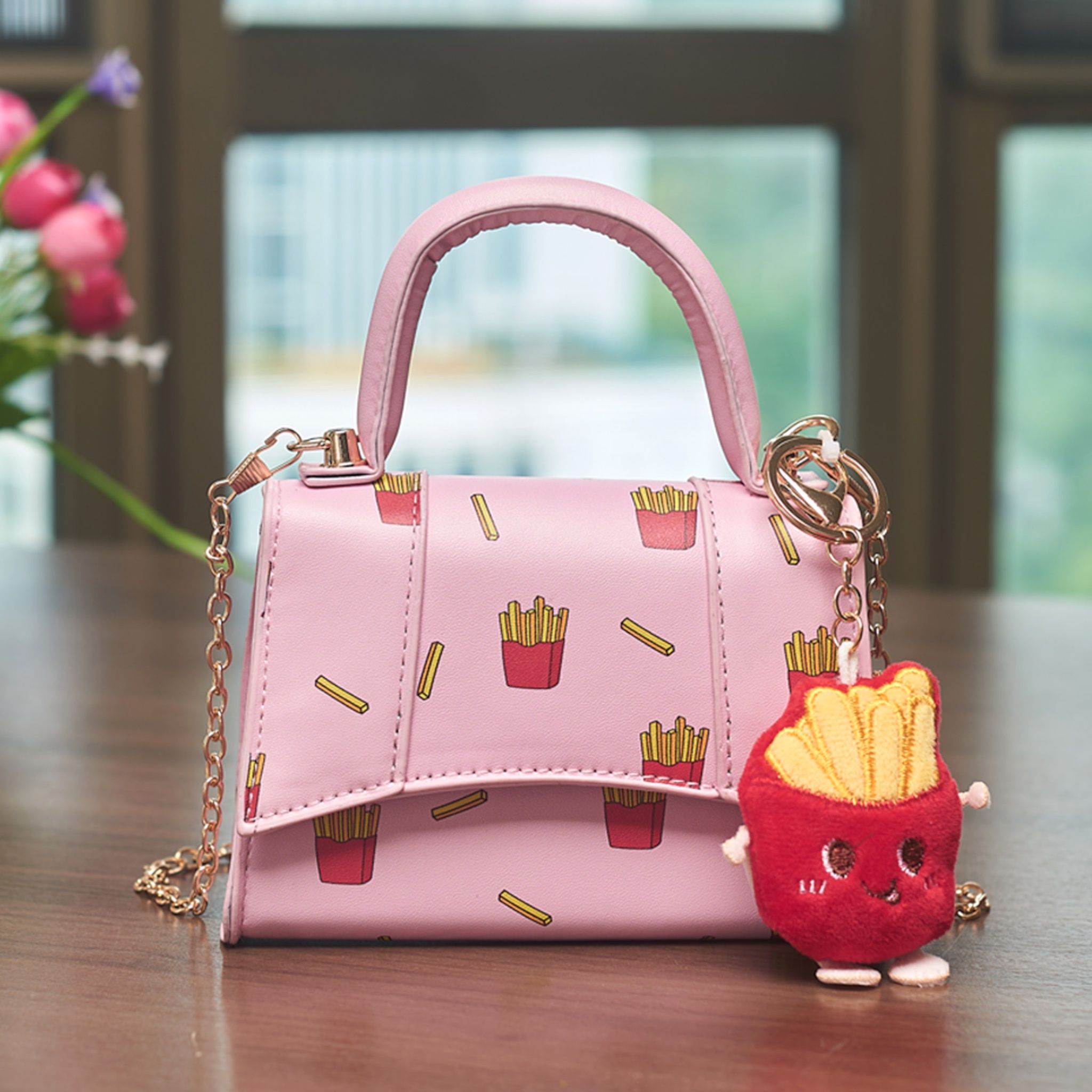 Willow & Ruby Girls' French Fry Print Mini Top Handle Crossbody Bag for Kids (Youth)
