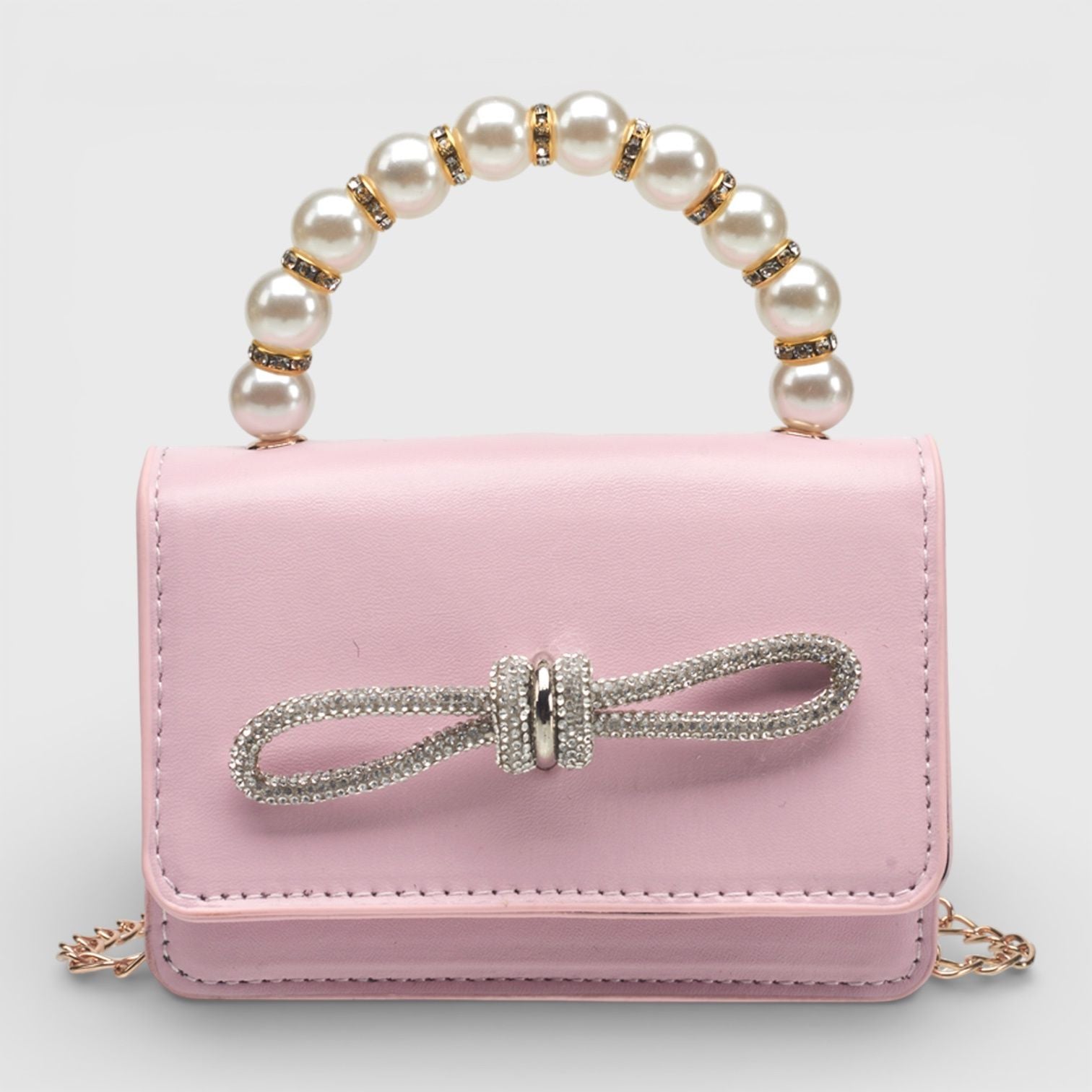 Willow & Ruby Girls' Mini Pearl Handle Crossbody Bag with Rhinestone Bow