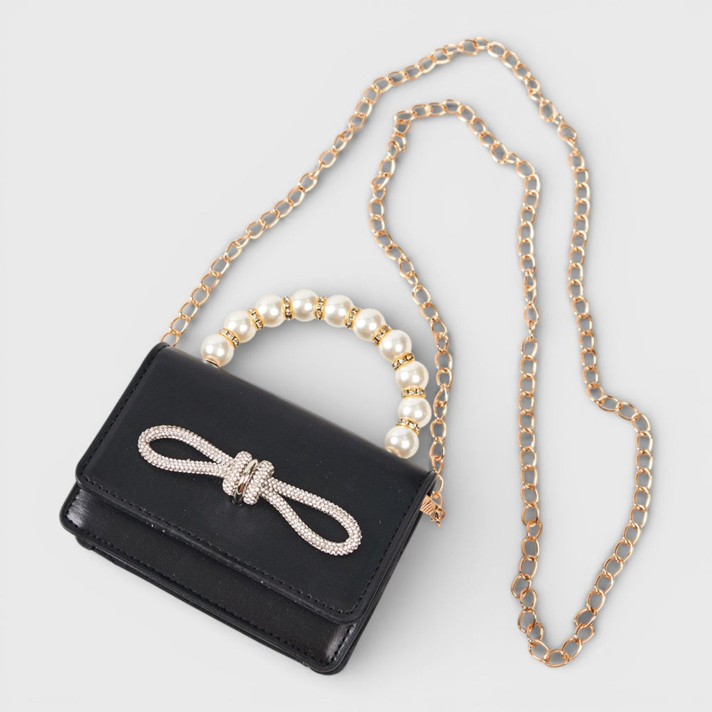 Willow & Ruby Girls' Mini Pearl Handle Crossbody Bag with Rhinestone Bow