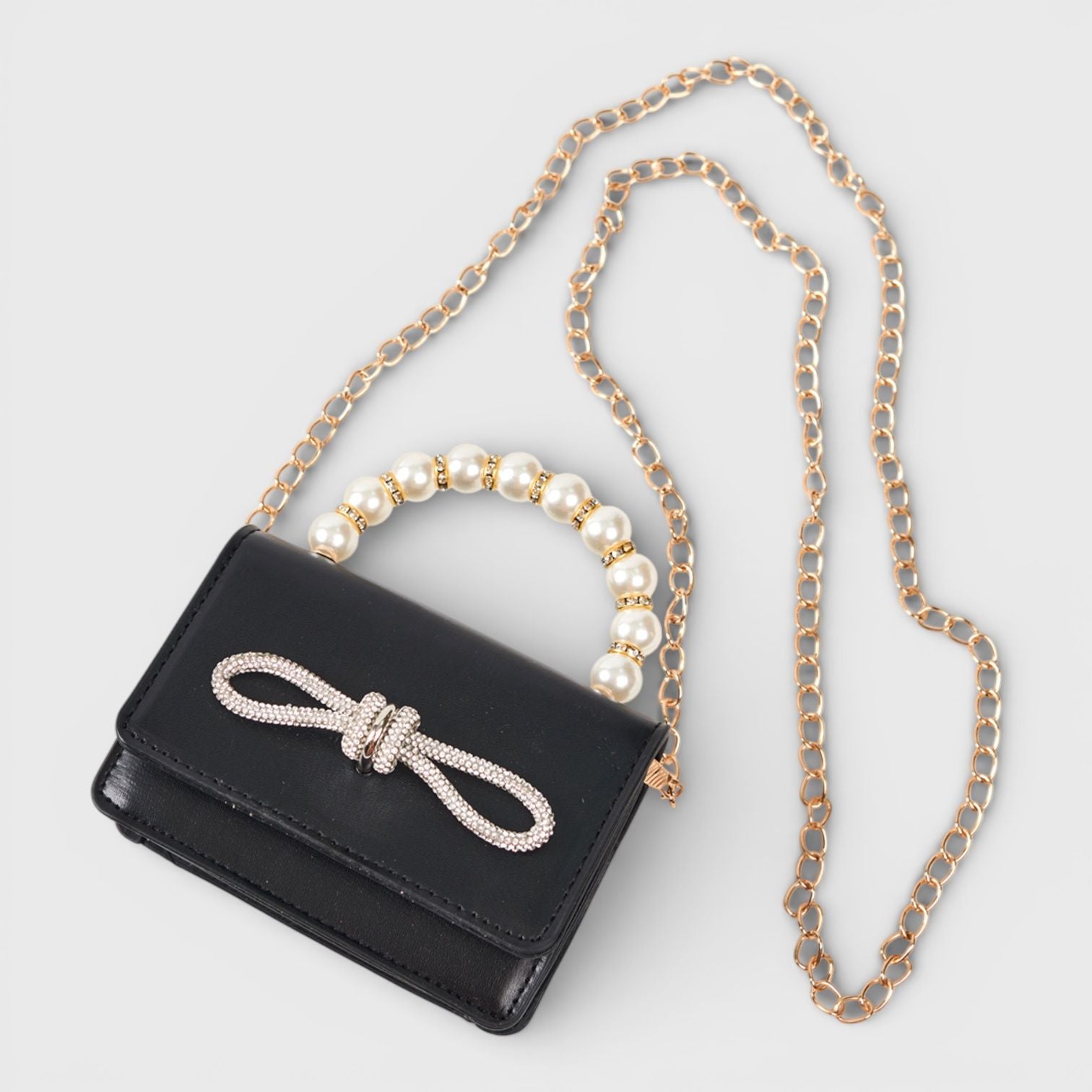 Willow & Ruby Girls' Mini Pearl Handle Crossbody Bag with Rhinestone Bow
