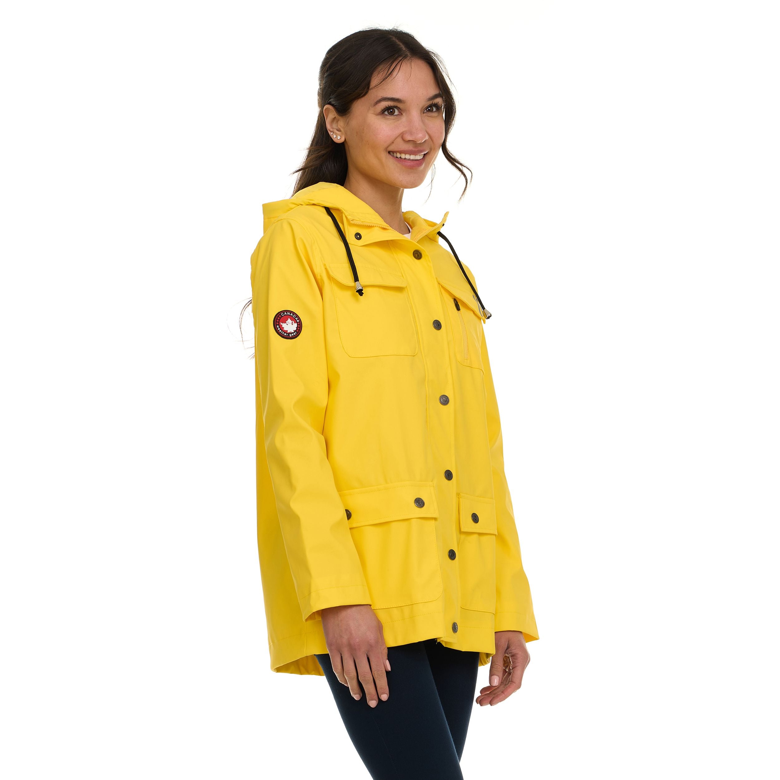 Canada Weather Gear Women's Waterproof Rain Coat with Hood – Lightweight Outdoor Rain Jacket with Front Pockets & Snap Closure